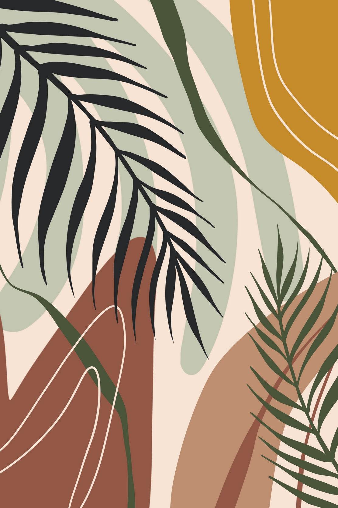 Abstract Piece with Stylized Palm Leaves and Shapes ArtWork - beink online art store