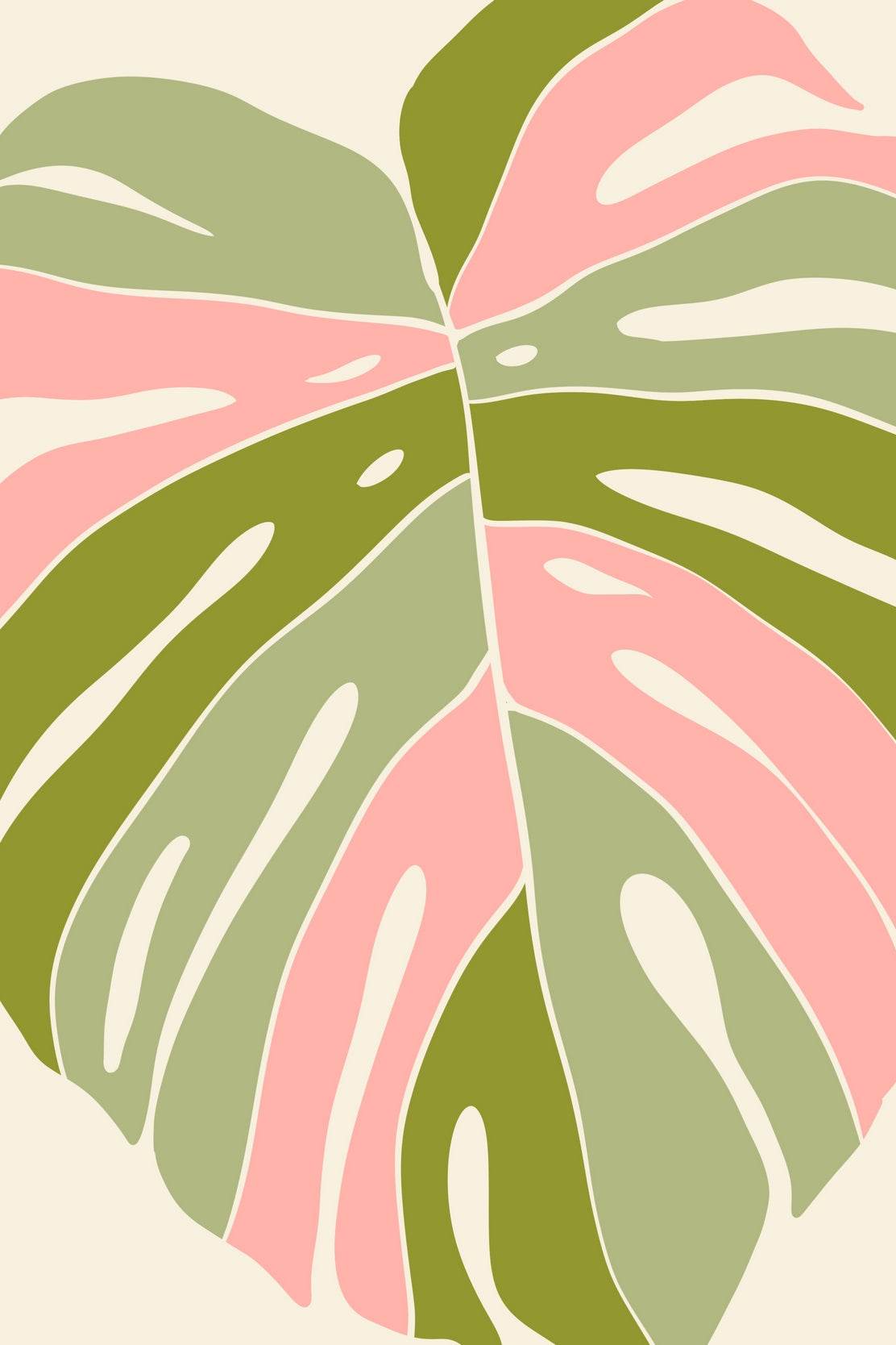 Large Stylized Leaf in Shades of Pink Green ArtWork - beink online art store