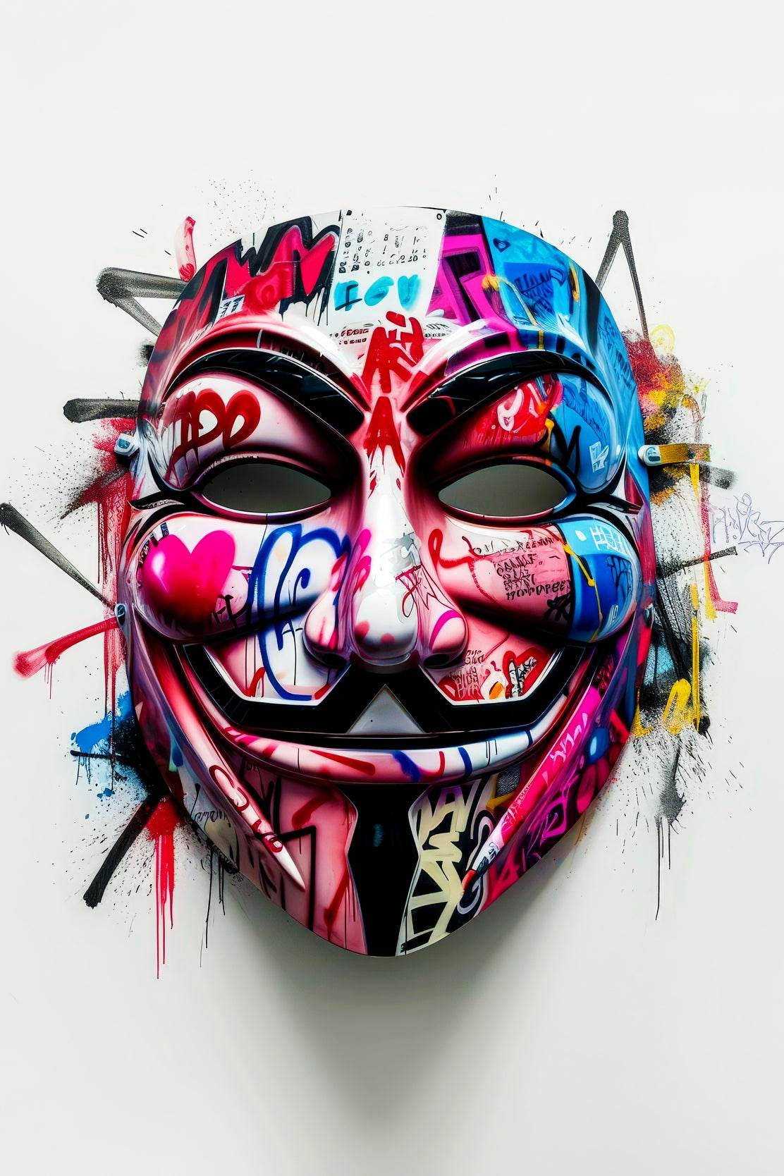 Graffiti-Covered Anonymous Mask Wall Art - beink online art store