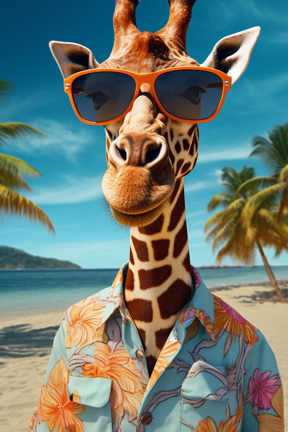 Painting of Funny Giraff Wearing Goggle and Cool Shirt - beink online art store