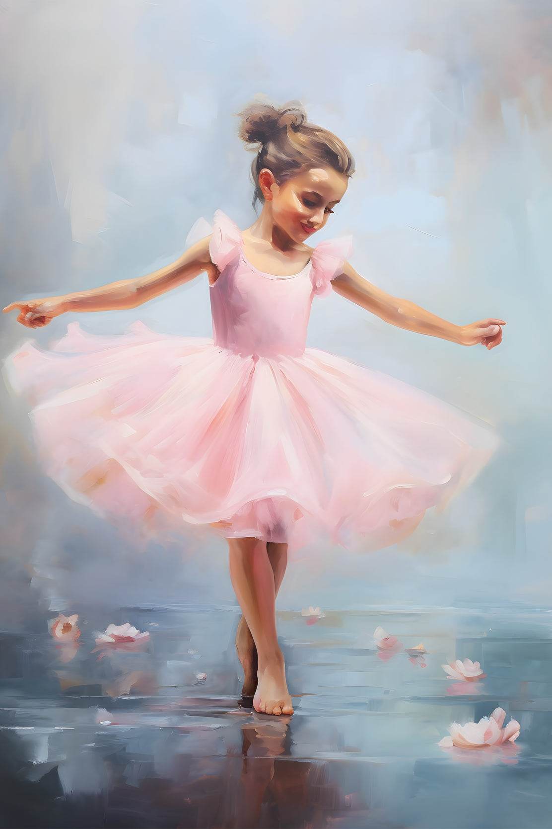 Smiling Little Girl Dancing in Pink Dress - beink online art store