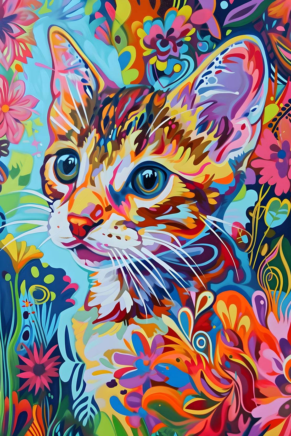 Painting of a Cat with Bright Colors Wall Art - beink online art store