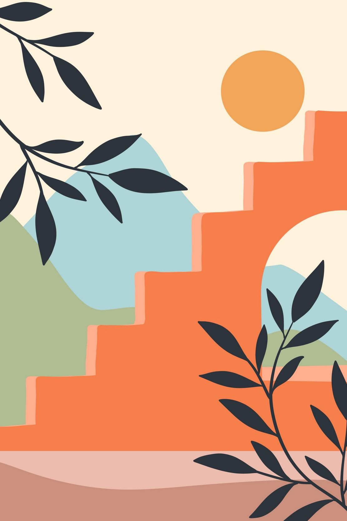 Abstract Scene with a Staircase Mountains ArtWork - beink online art store