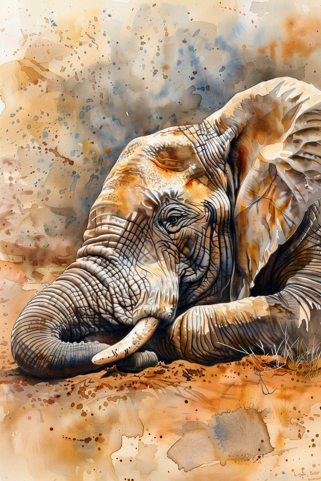 Watercolor Elephant Illustration Wall Art - beink online art store