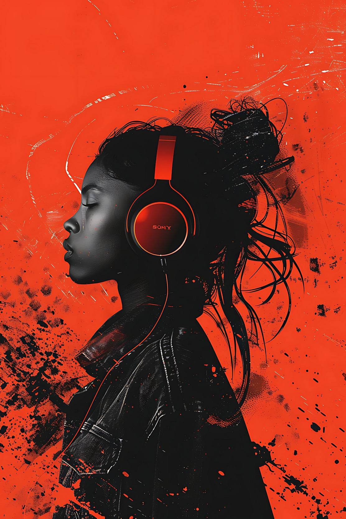A Girl Listening To Music With Headphones Wall Art - beink online art store