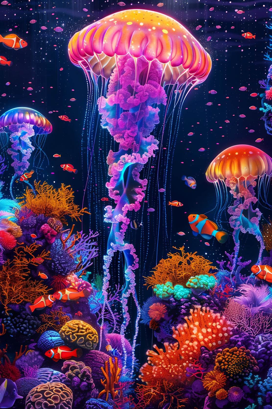 Neon Jellyfish Fantasy Underwater Wall Art - beink online art store
