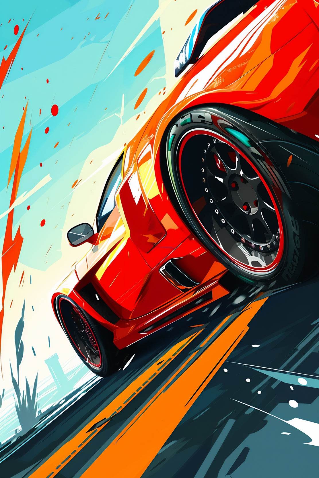 Ferrari Red Cartoon Style Wall Art - beink online art store