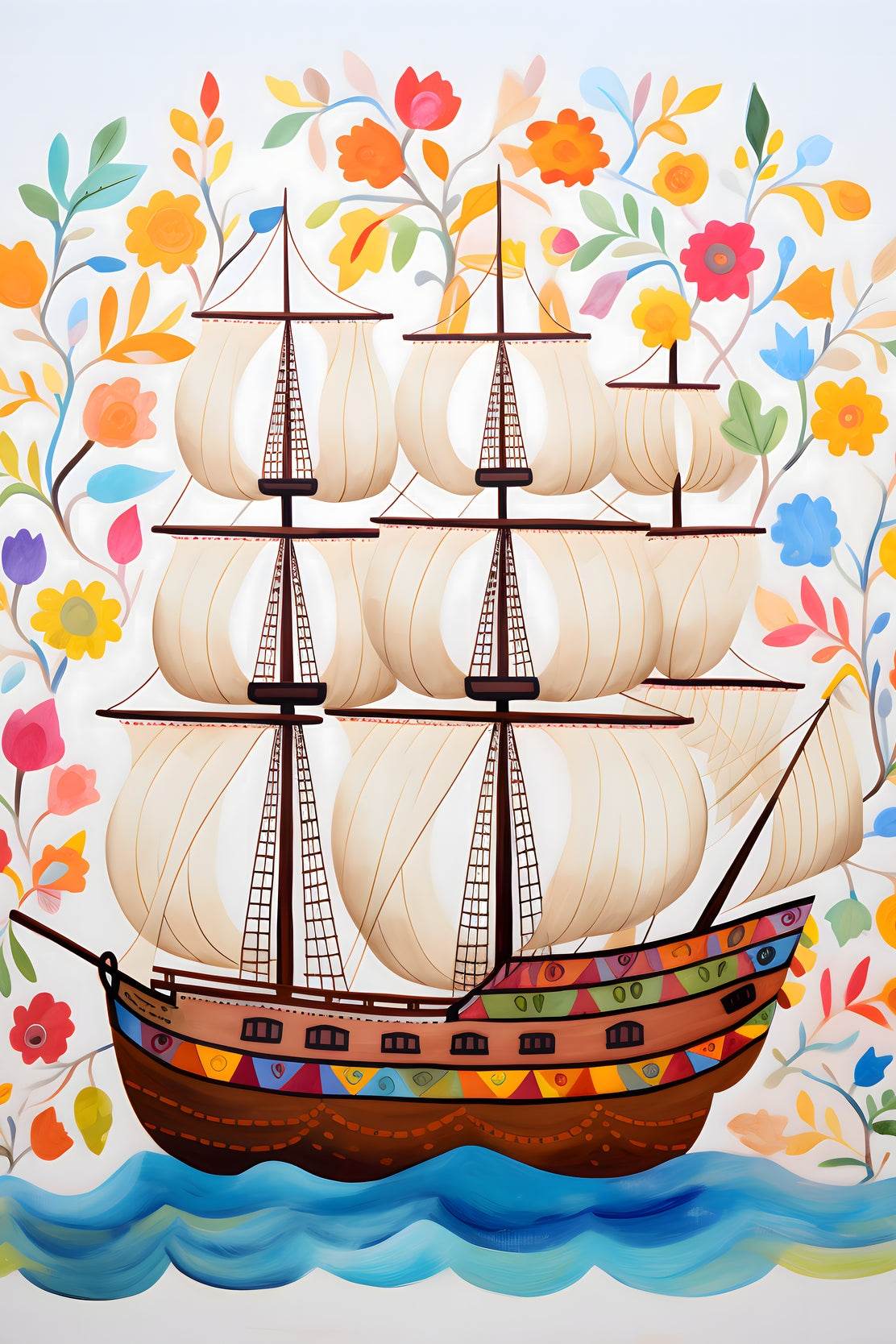 Watercolor Painting of Pirates Ship - beink online art store
