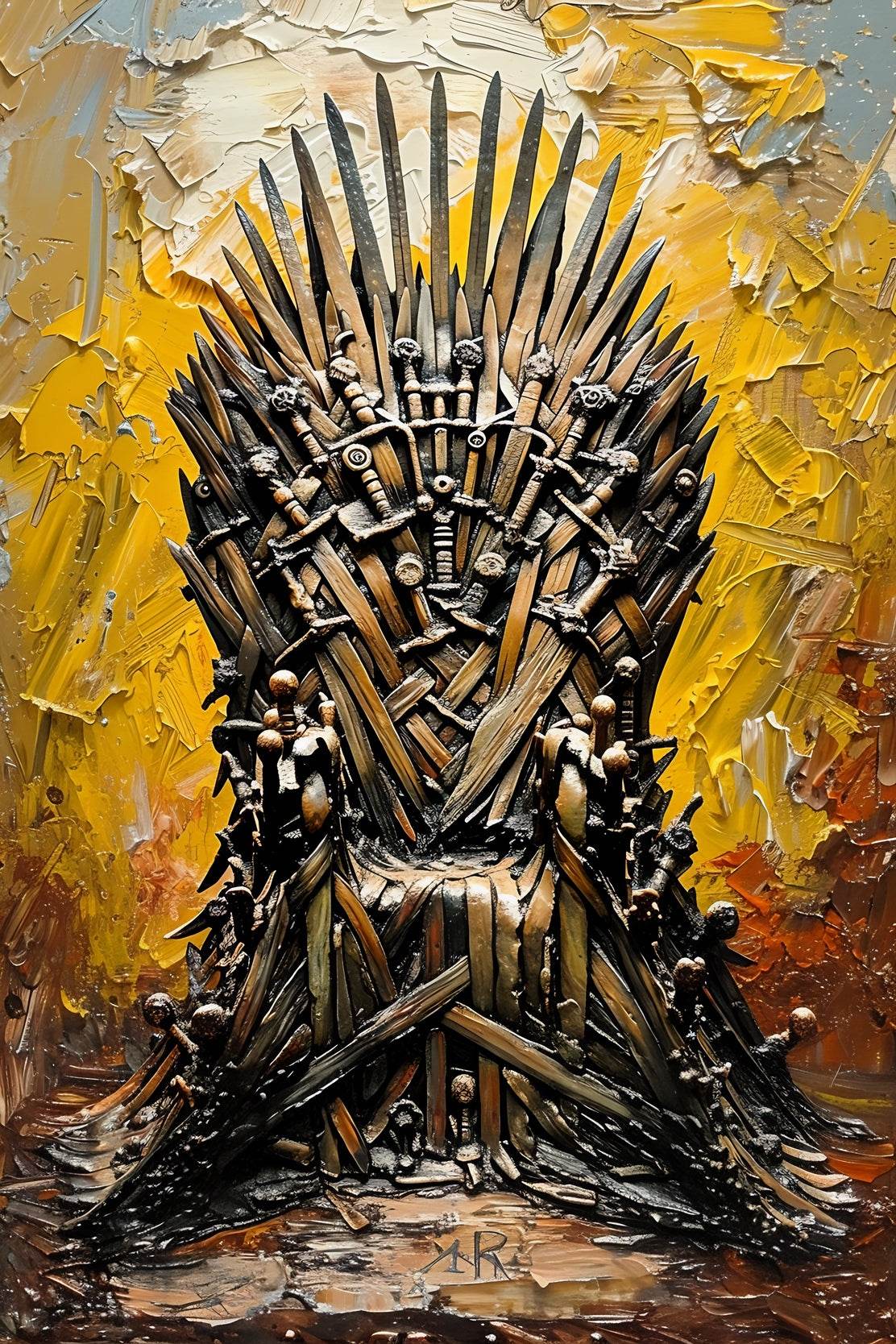 Painting Of A Chair Made Of Daggers And Swords Wall Art - beink online art store