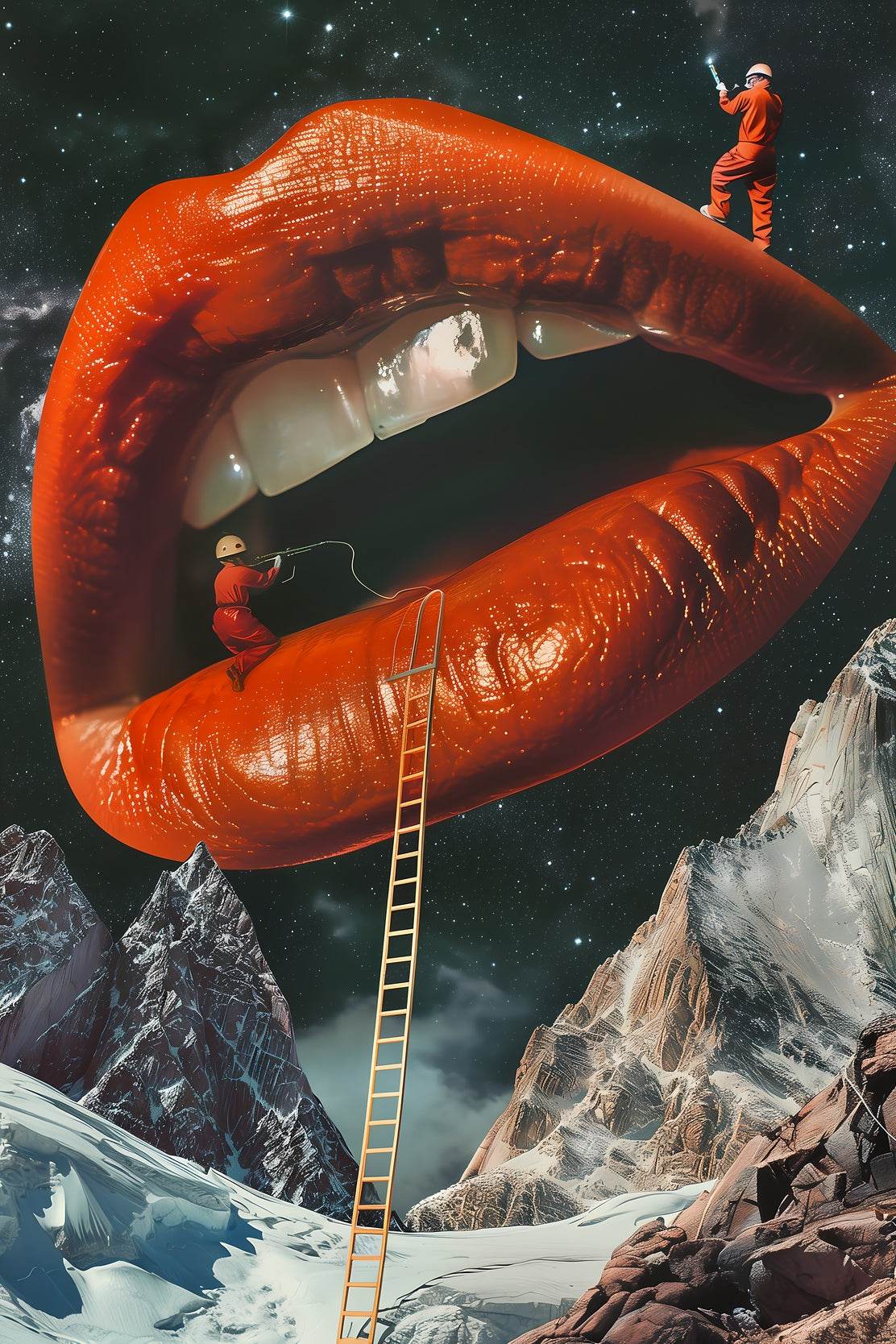 Drawing Woman Lips With A Snowy Mountain Background Wall Art - beink online art store