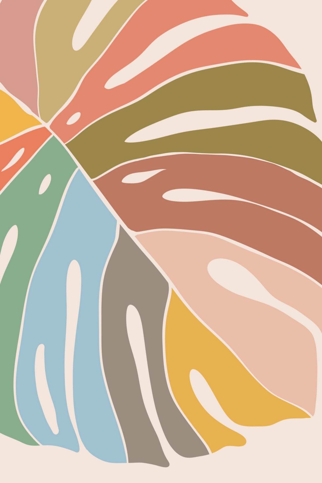 Stylized Foliage Multicolored Monstera ArtWork - beink online art store