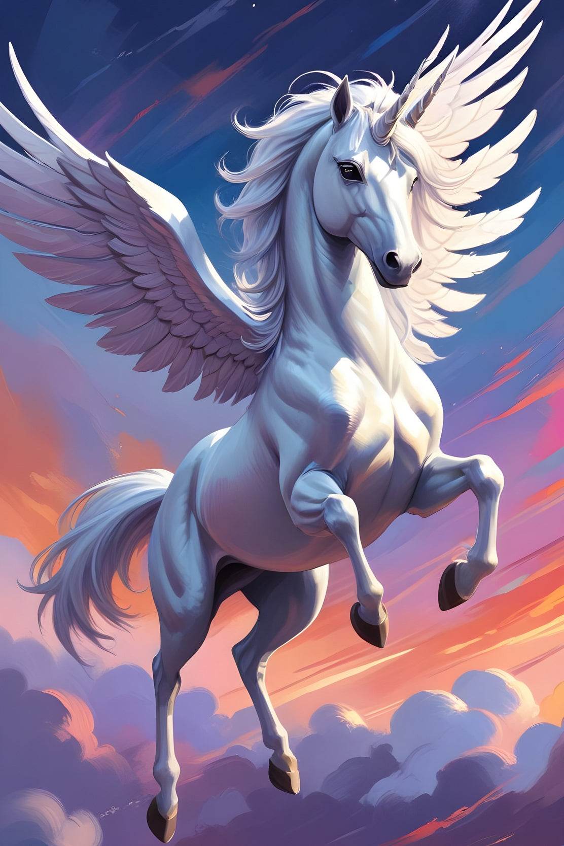 Painting of White Flying Unicorn Wall Art - beink online art store
