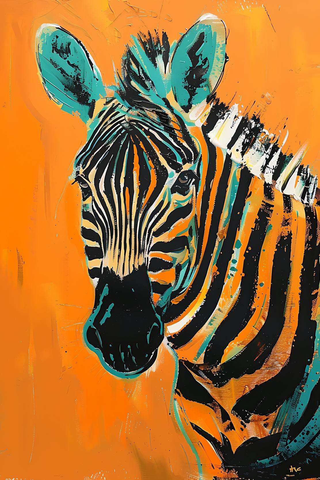 Orange Background Zebra Painting Wall Art - beink online art store
