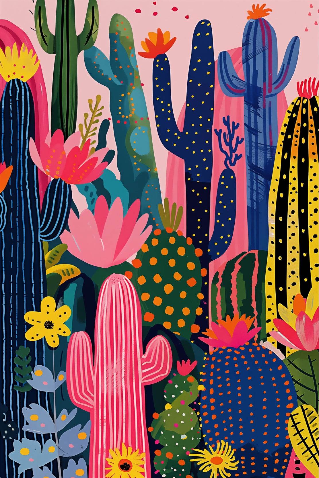 Colorful Cactus Garden Wall Art - beink online art store