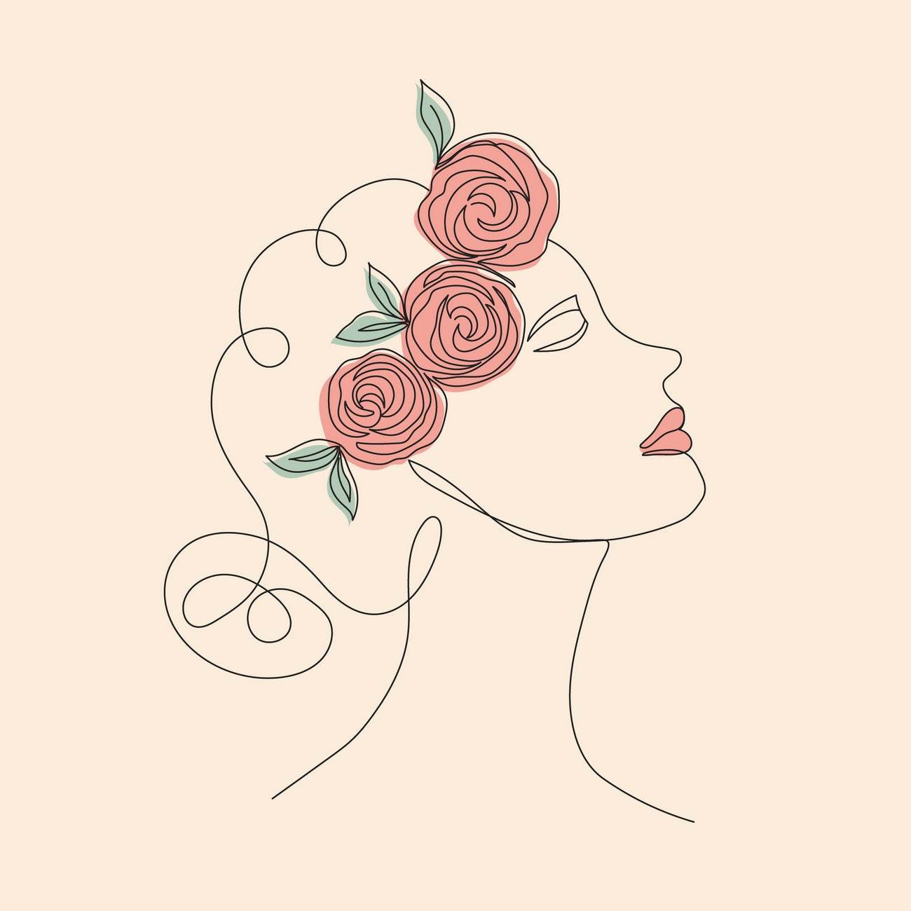 Beautiful Woman And Flower Art Line - beink online art store