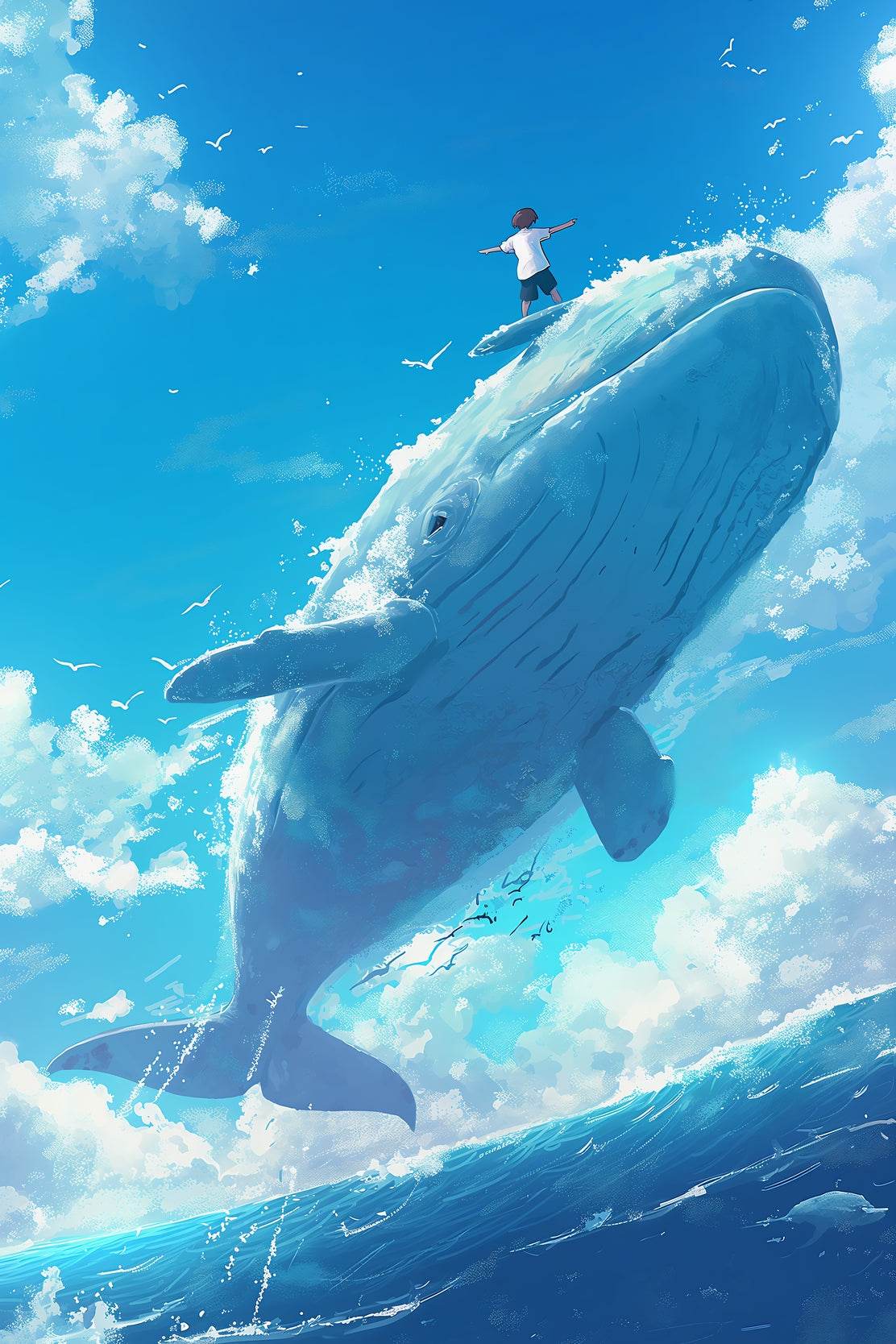 Painting of a Man Riding a Whale - beink online art store