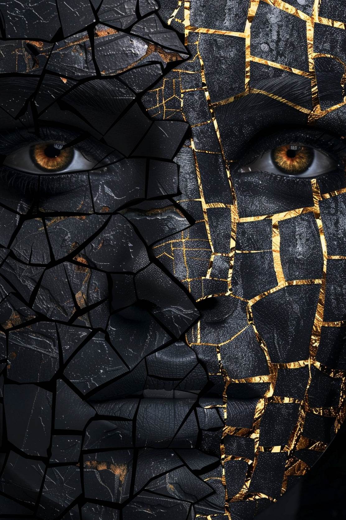 Golden Mosaic Design on A Woman Face Wall Art - beink online art store