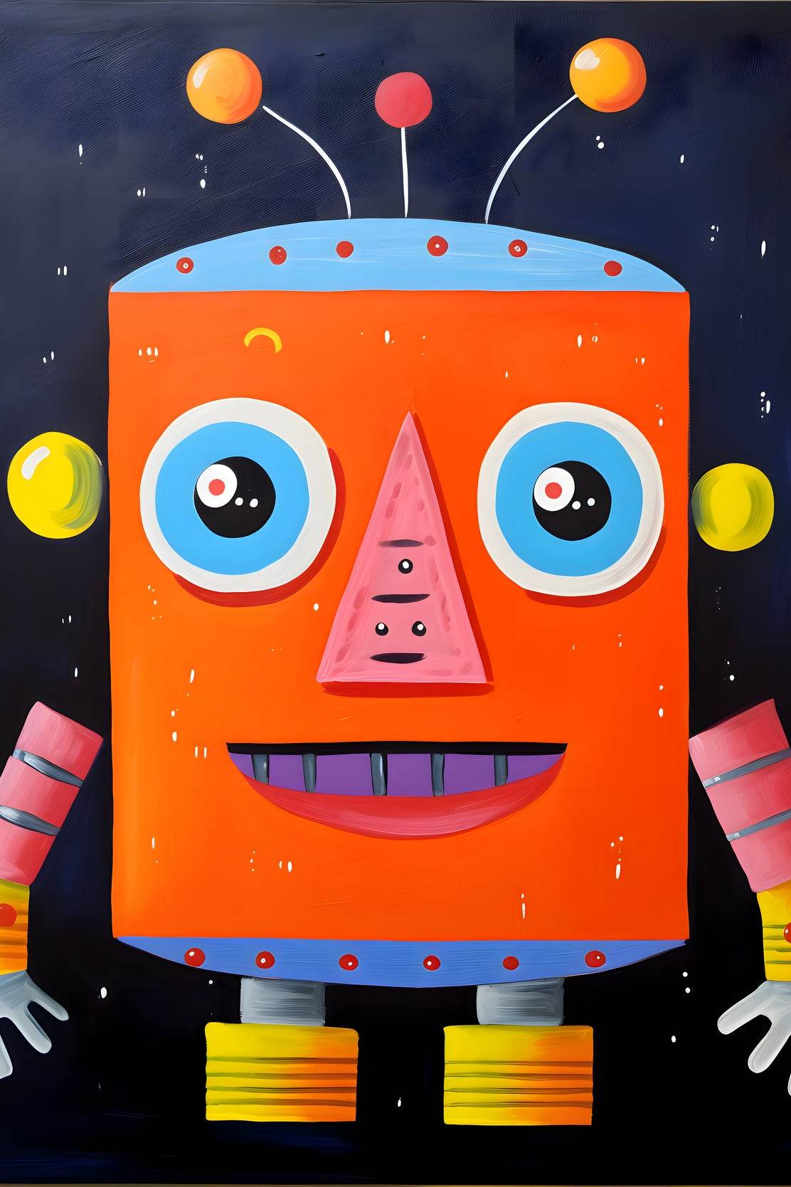 Paper Drawing of Red Smiling Robot - beink online art store