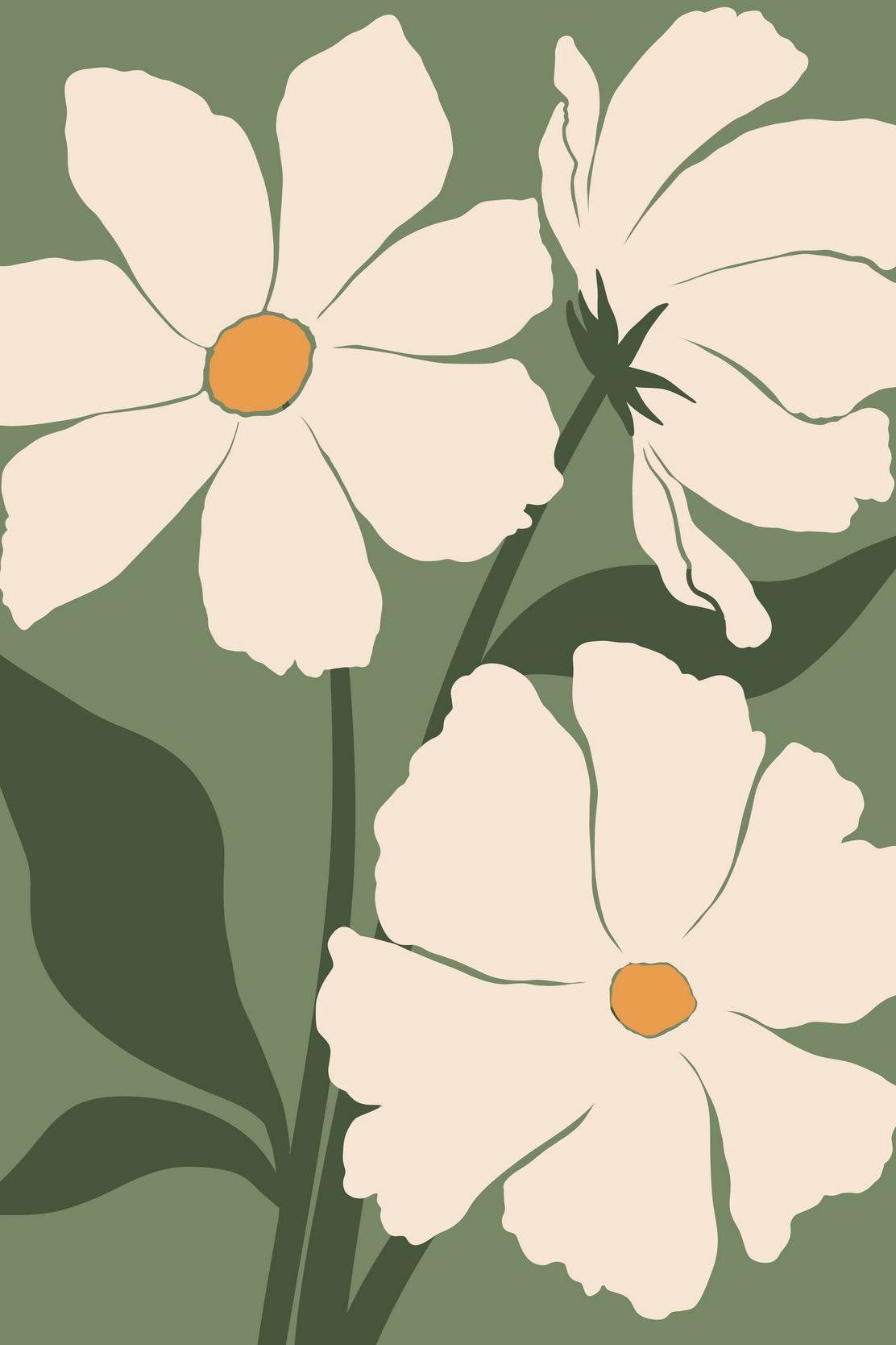 Three Large Daisies with Yellow Centers ArtWork - beink online art store
