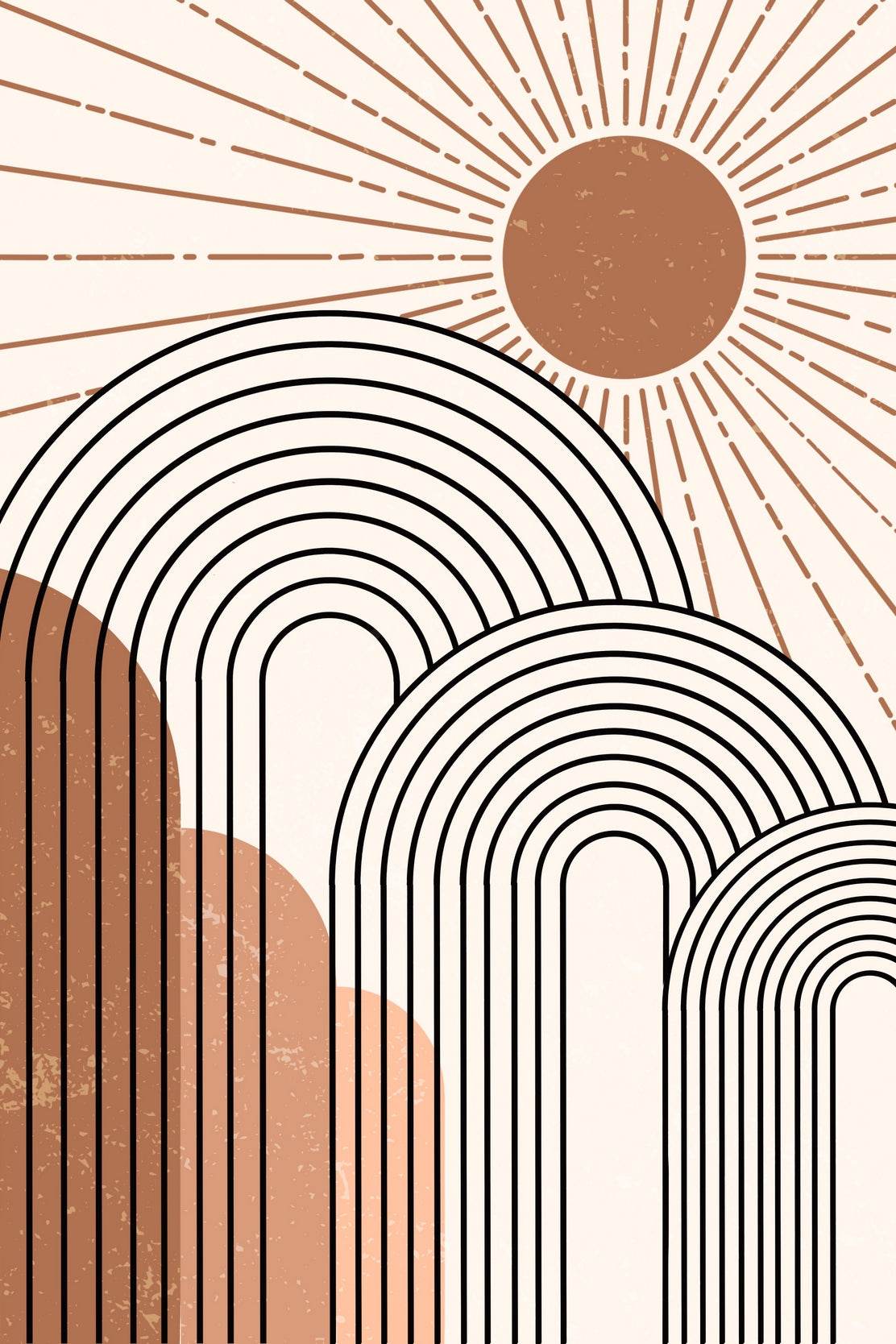Abstract Composition with a Stylized Sun Radiating Lines ArtWork - beink online art store