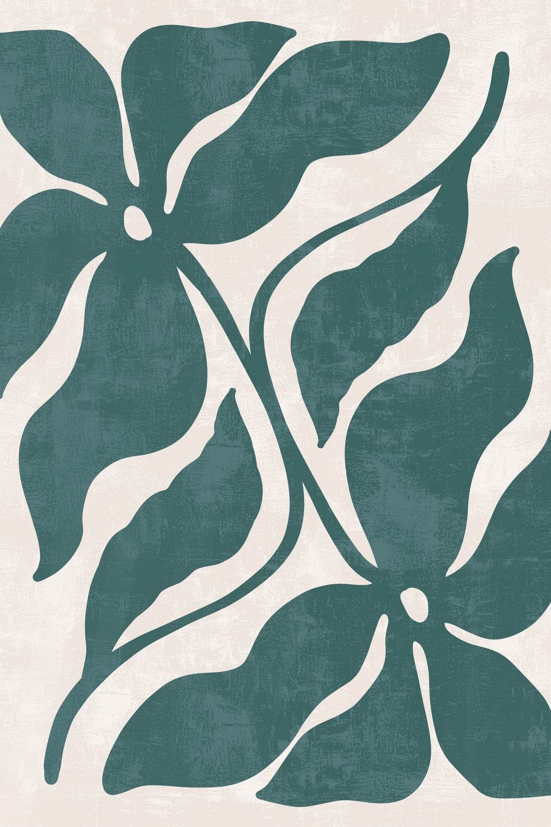 Two Stylized Teal Flowers with Overlapping Petals ArtWork - beink online art store