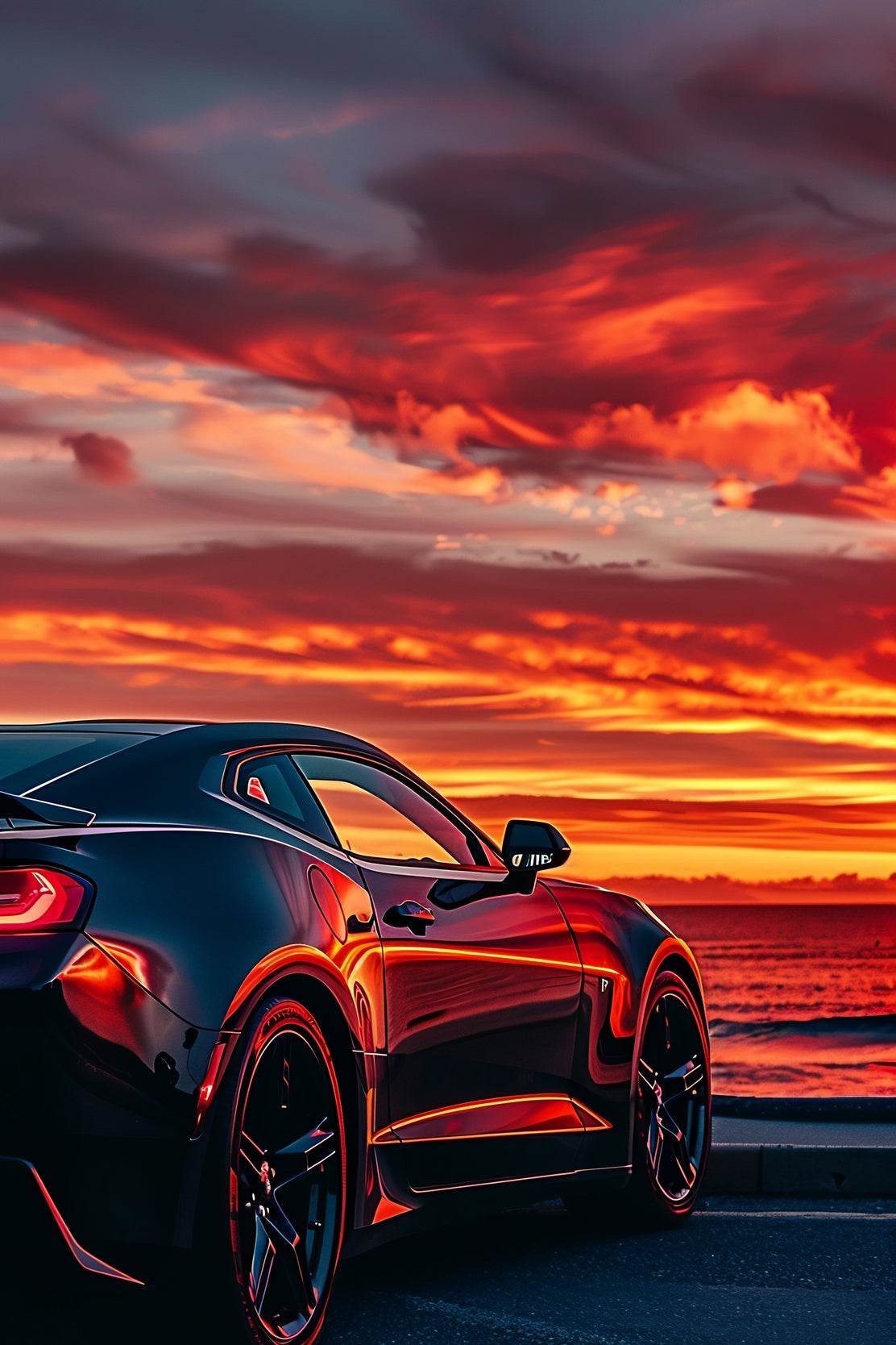 Black Camaro Sunset Wall Art - beink online art store