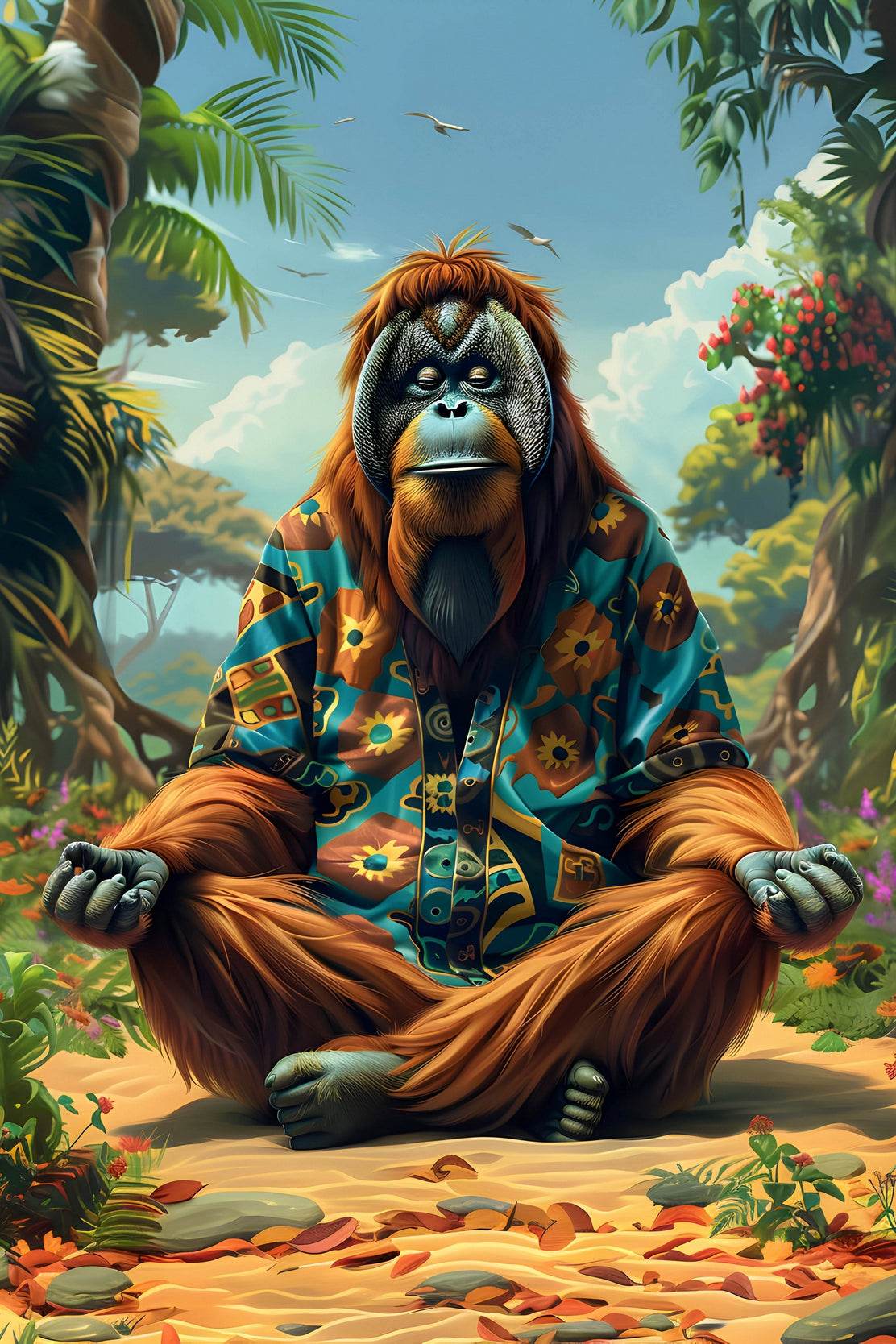 Digital Painting of an Ape Meditating Wall Art - beink online art store