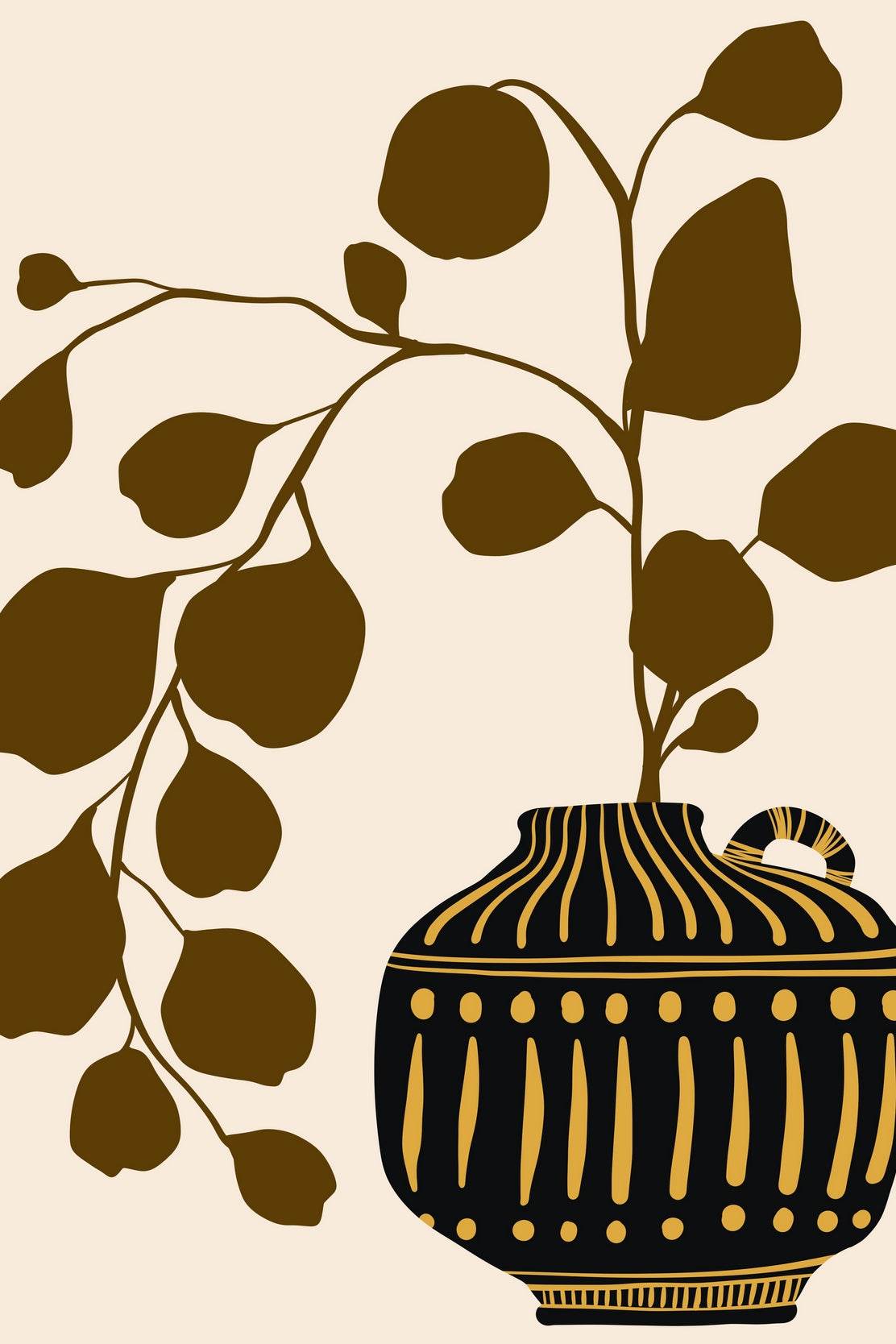 Stylized Vase with Decorative Patterns with a Branch of Leaves ArtWork - beink online art store