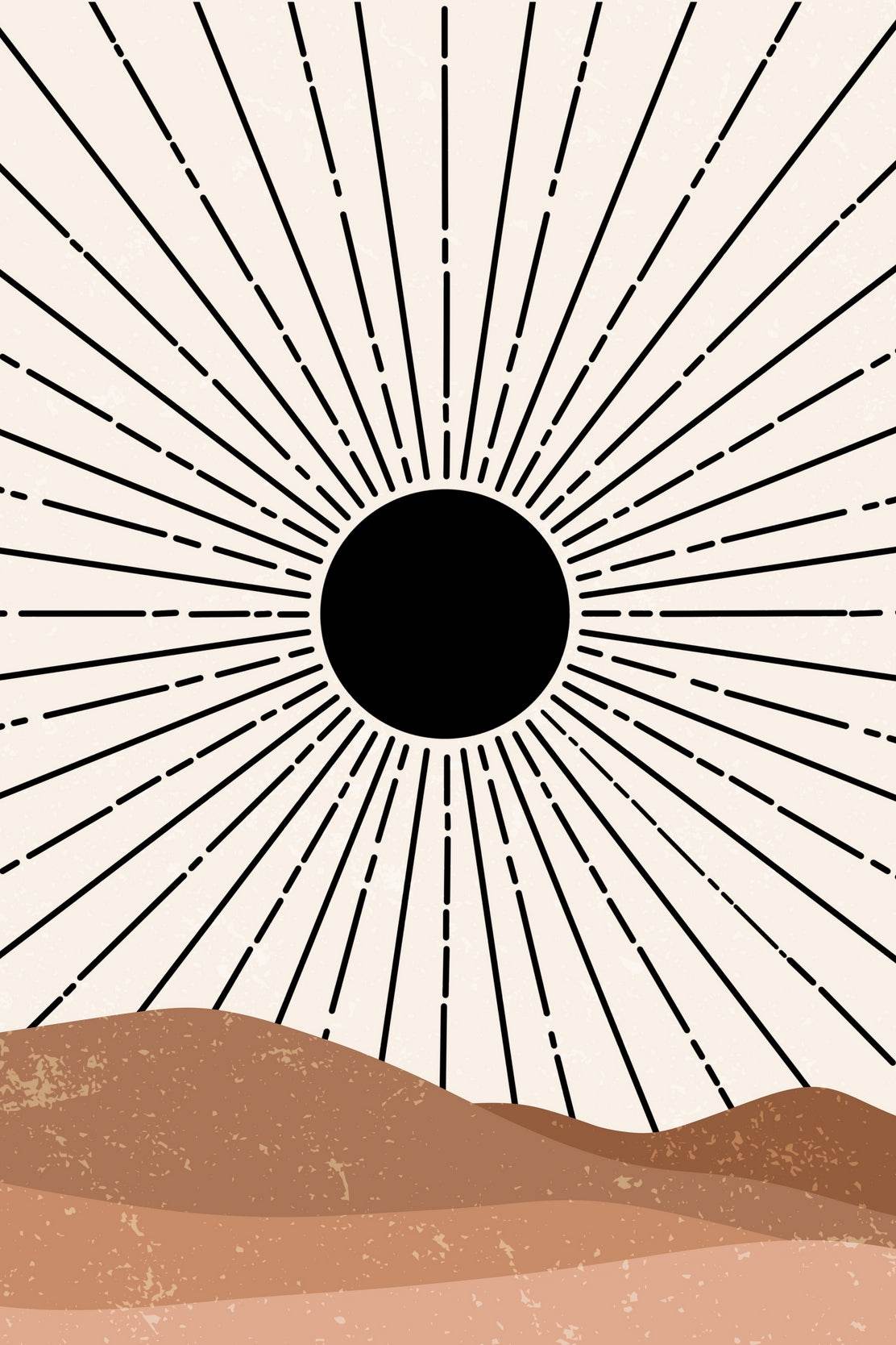 Stylized Sun with Rays over a Desert Landscape ArtWork - beink online art store