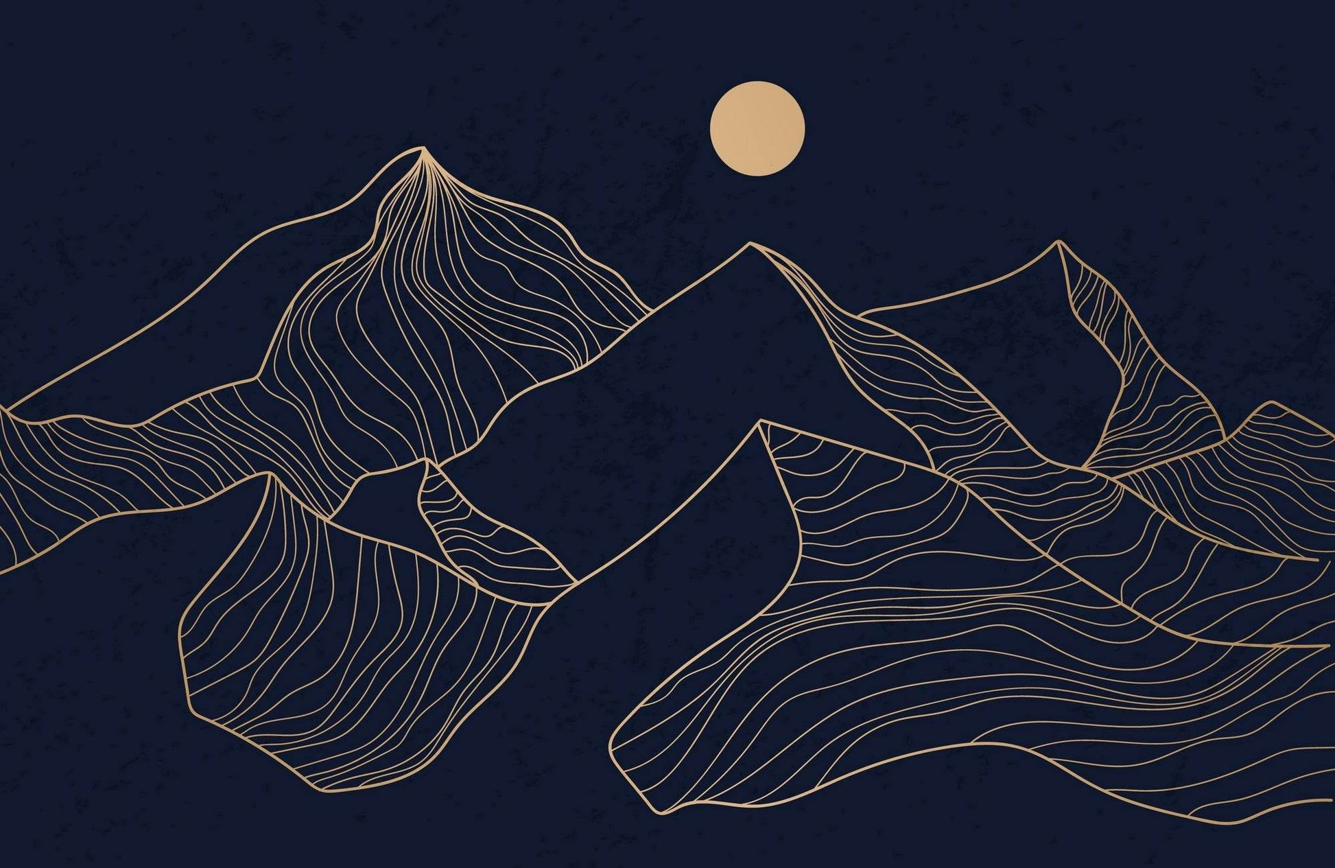 Mountain And Moon Portrait at Night Line Art - beink online art store