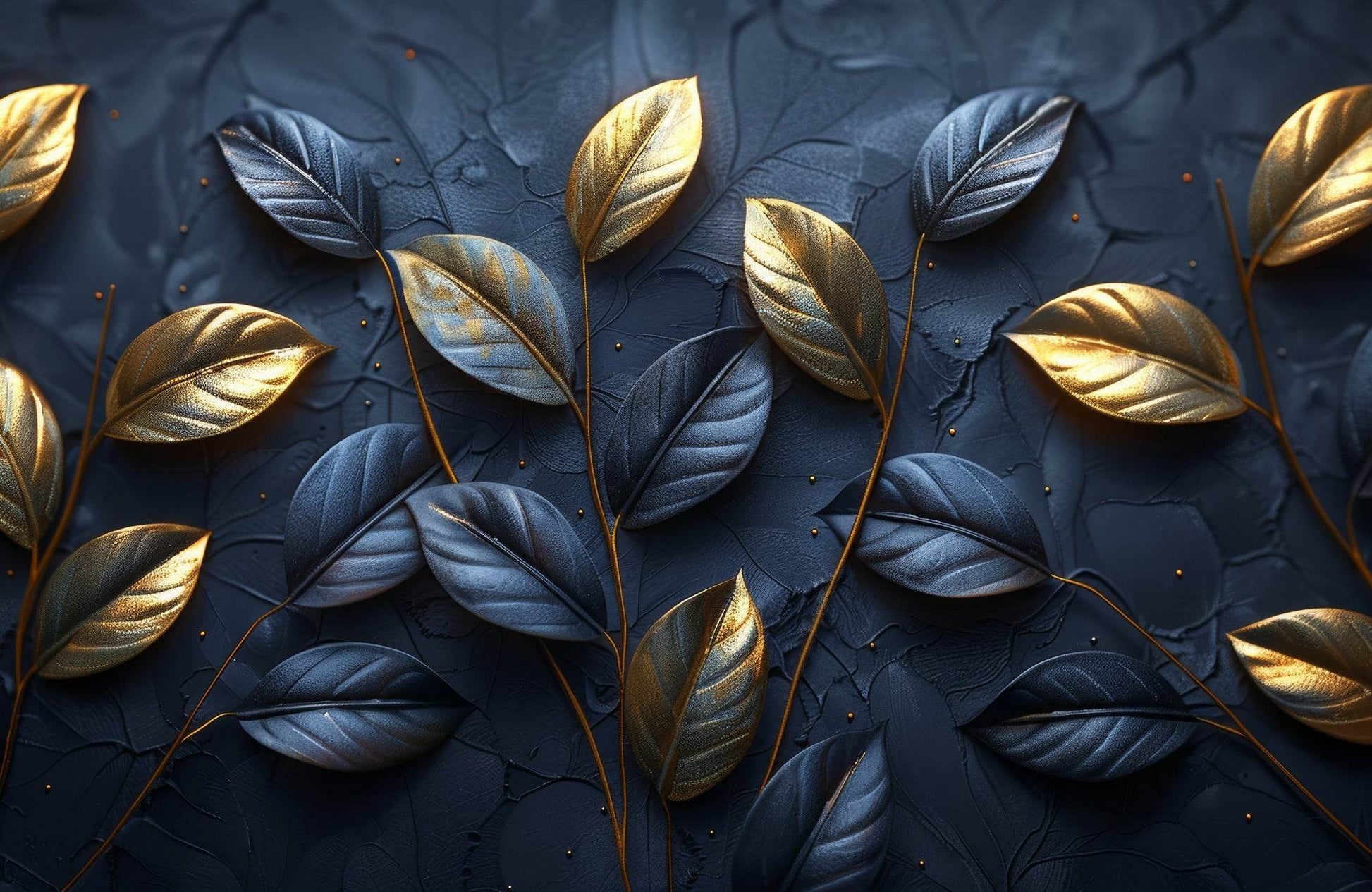 Classy Golden and Blue 3d Leaves Abstract Wall Art - beink online art store