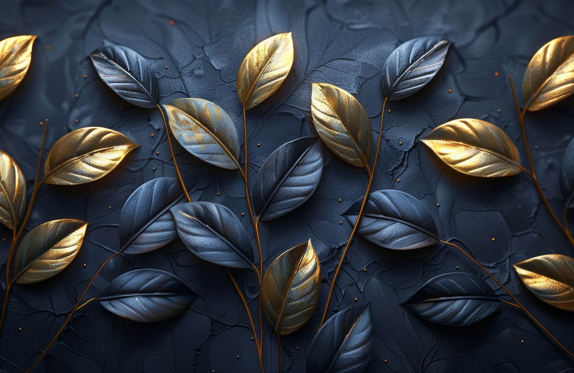 Classy Golden and Blue 3d Leaves Abstract Wall Art - beink online art store