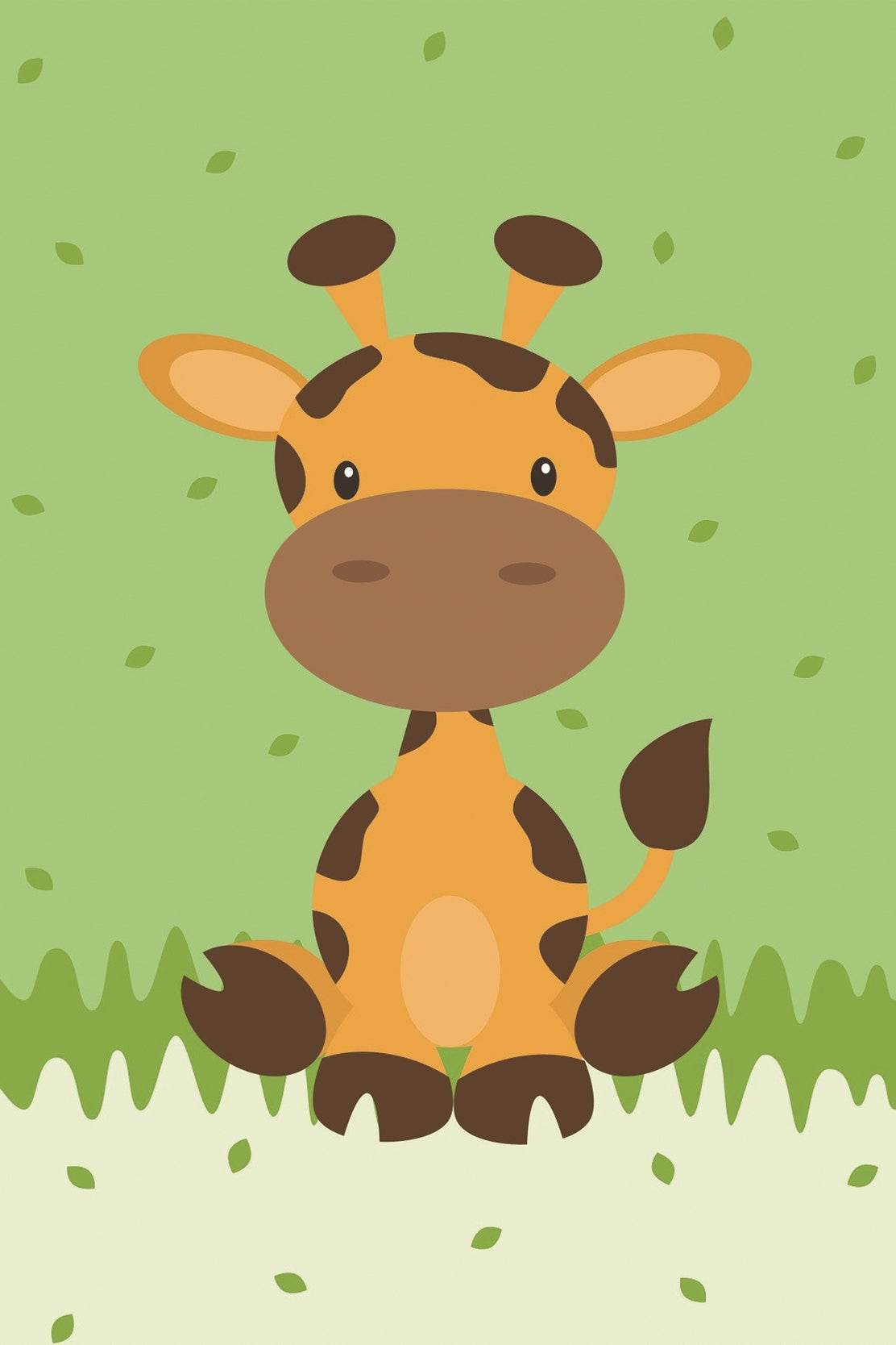 Painting of Cartoon Giraffe Sitting in Grass - beink online art store