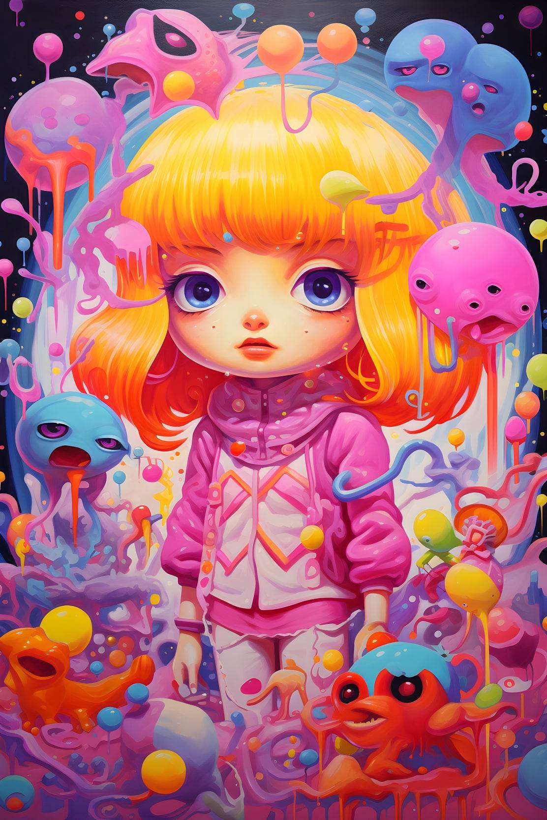 Painting of a Girl with Yellow Hair With Balloon - beink online art store