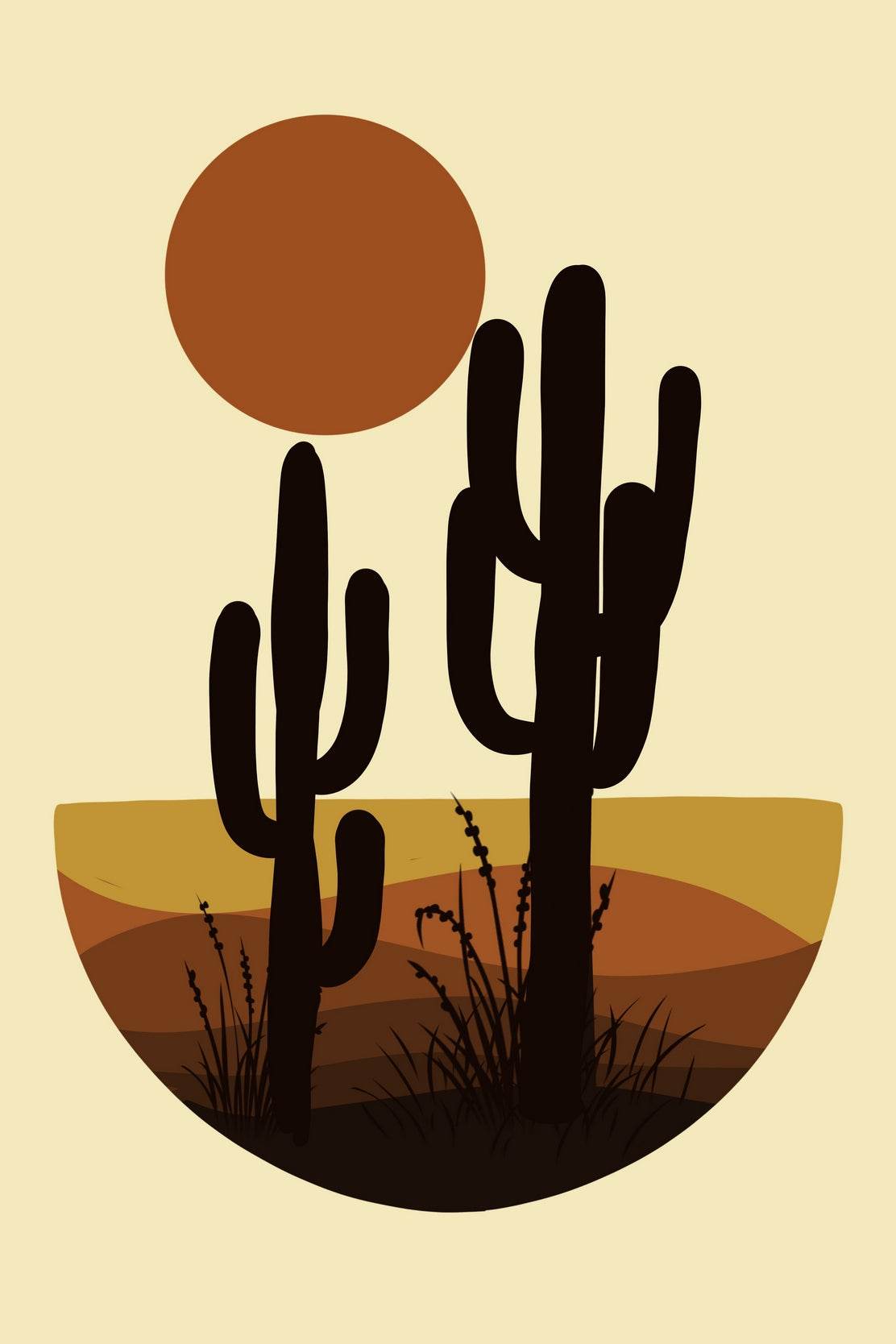 Cactus in a Desert Landscape with a Large Sun ArtWork - beink online art store