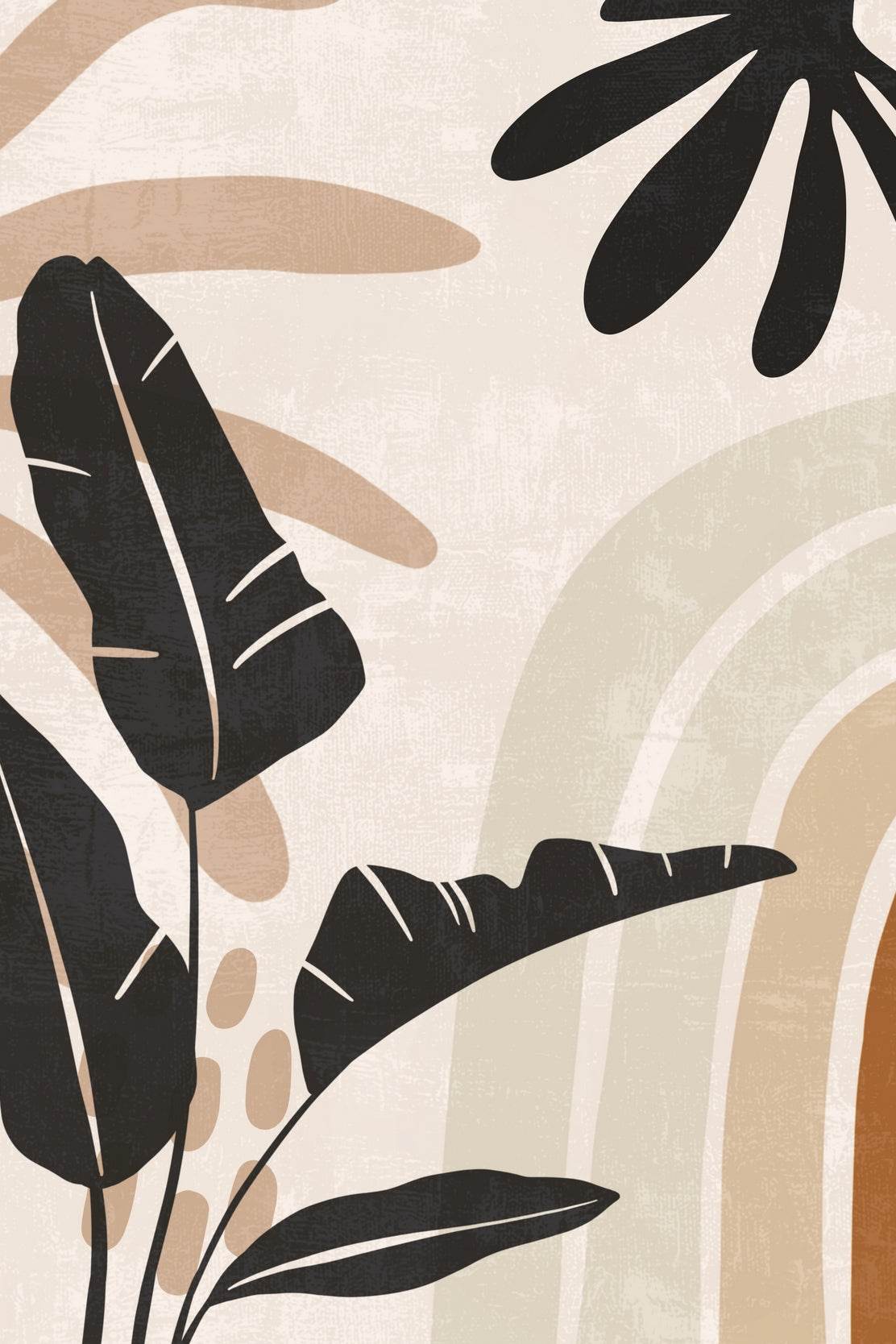 Black Leaves and Abstract Shapes on a Background ArtWork - beink online art store