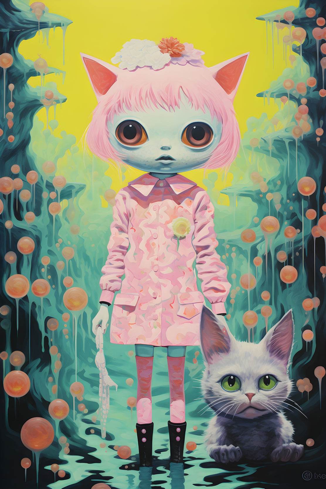 Cat Girl With Pink Hair Wall Art - beink online art store