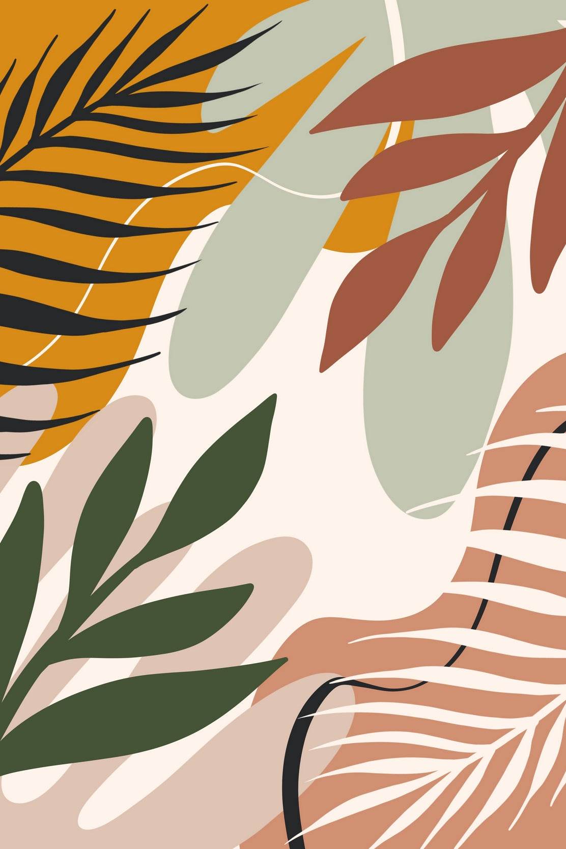 Pattern of Stylized Leaves in Vibrant Design ArtWork - beink online art store