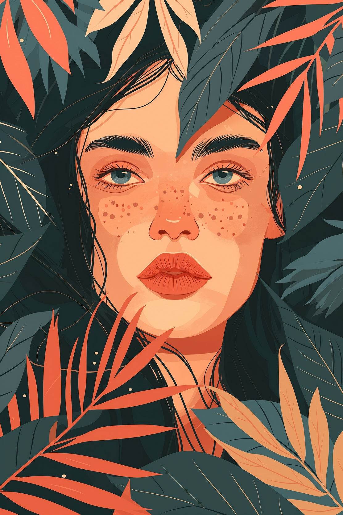 Portrait of a Woman with Freckles and Blue Eyes ArtWork - beink online art store