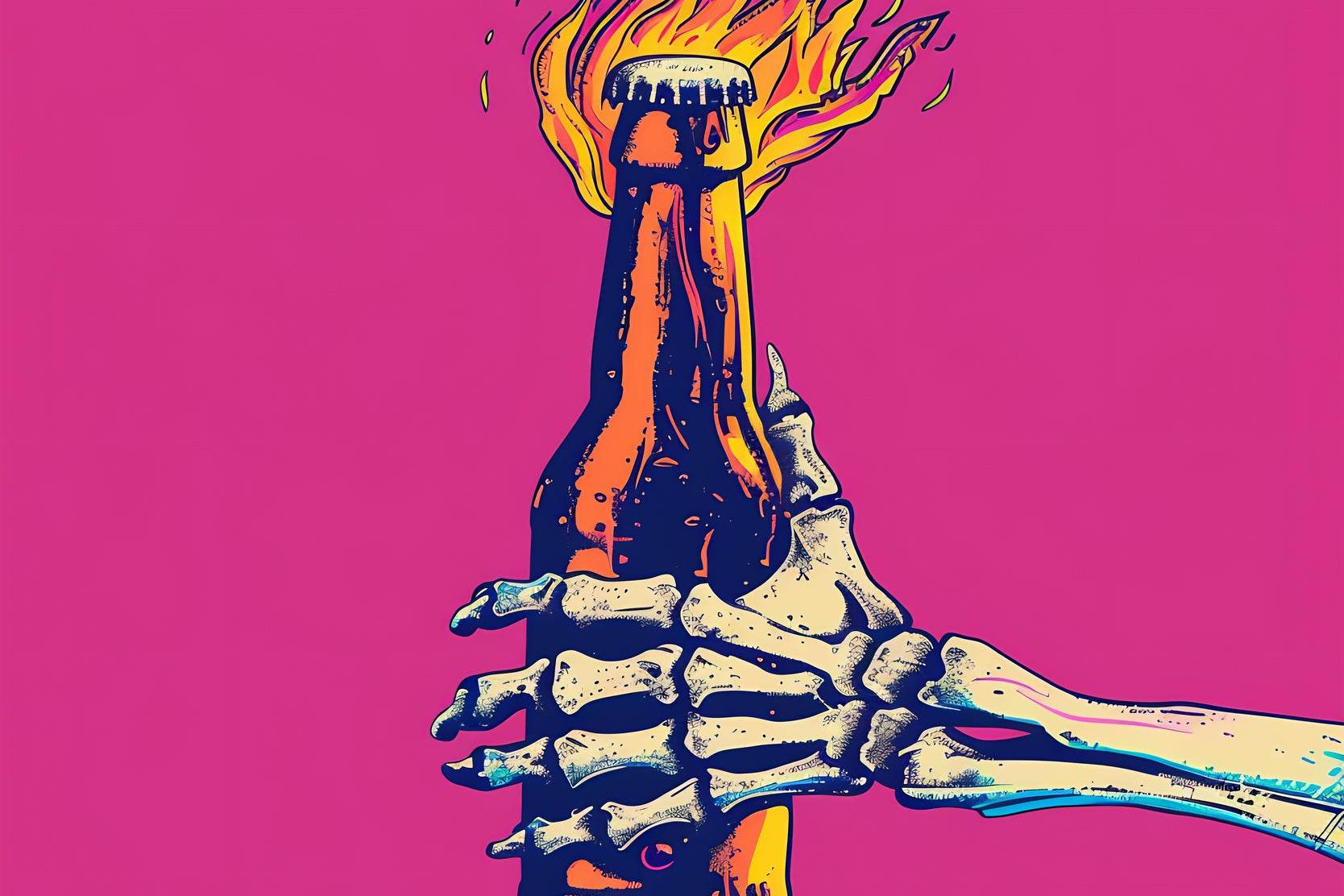 Skeleton Hand Grasping a Flaming Bottle Wall Art - beink online art store