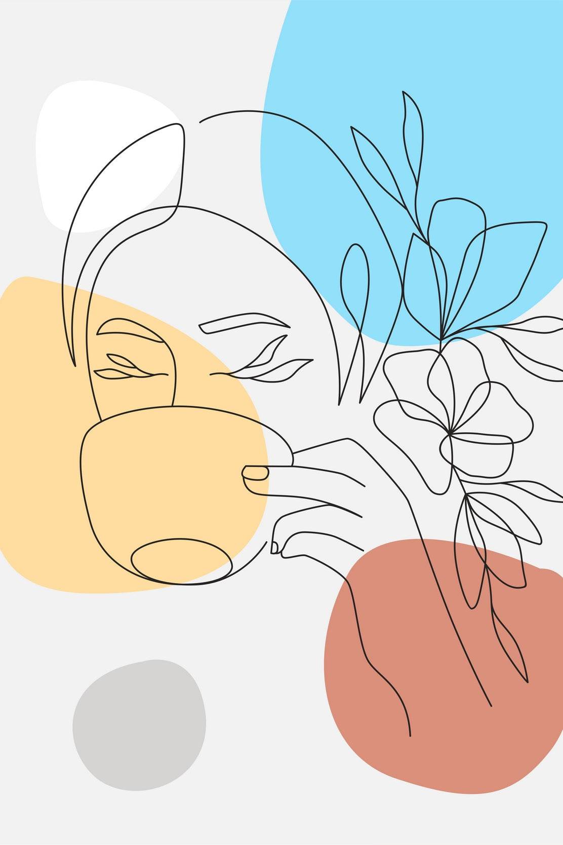 Beautiful Woman and Flower Drinking Coffee Wall Art - beink online art store
