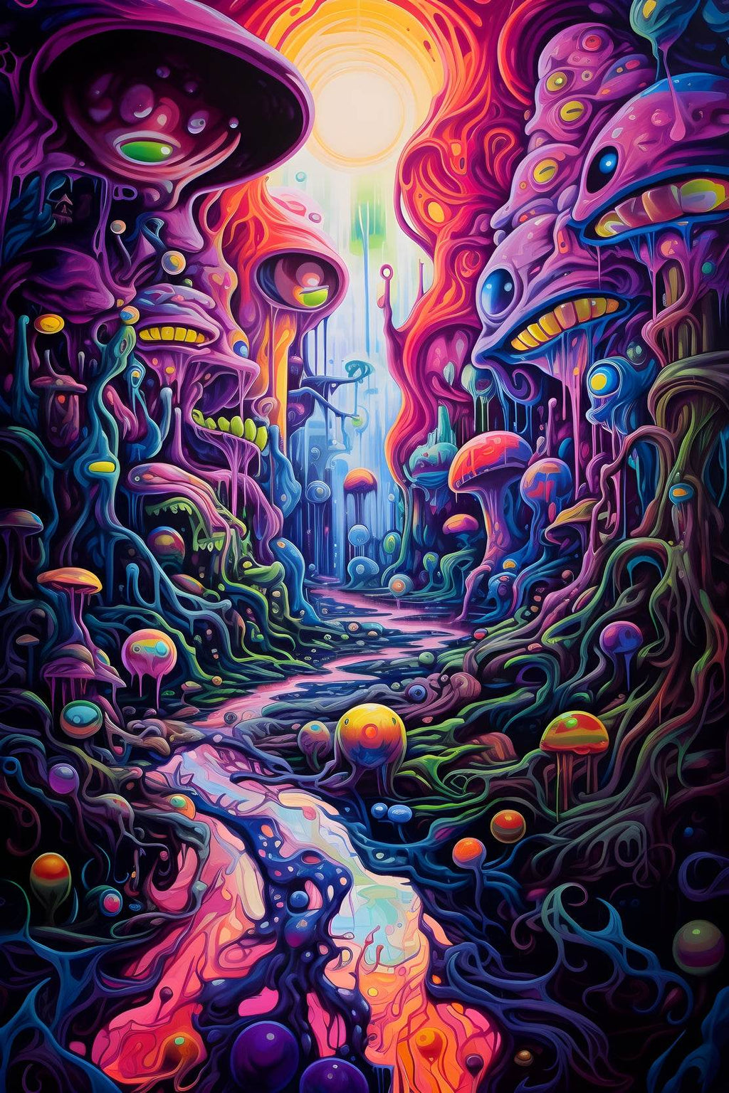 Colorful Fantasy Forest With Mushrooms Wall Art - beink online art store