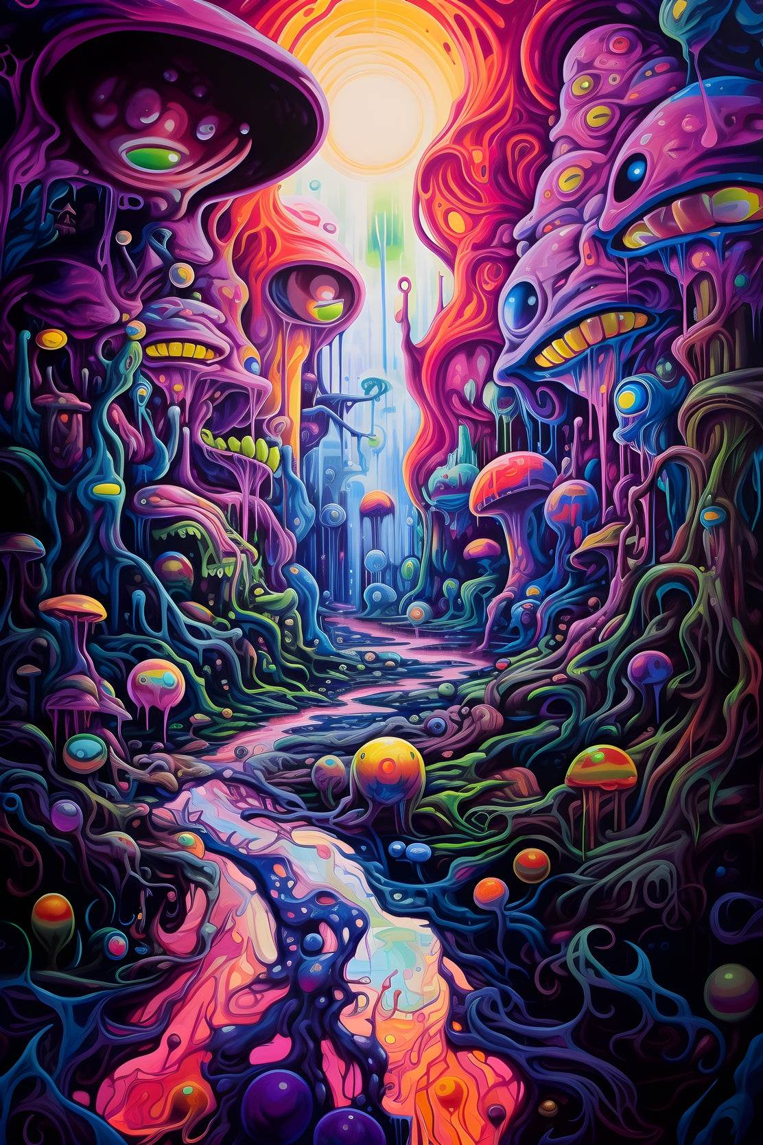 Colorful Fantasy Forest With Mushrooms Wall Art - beink online art store