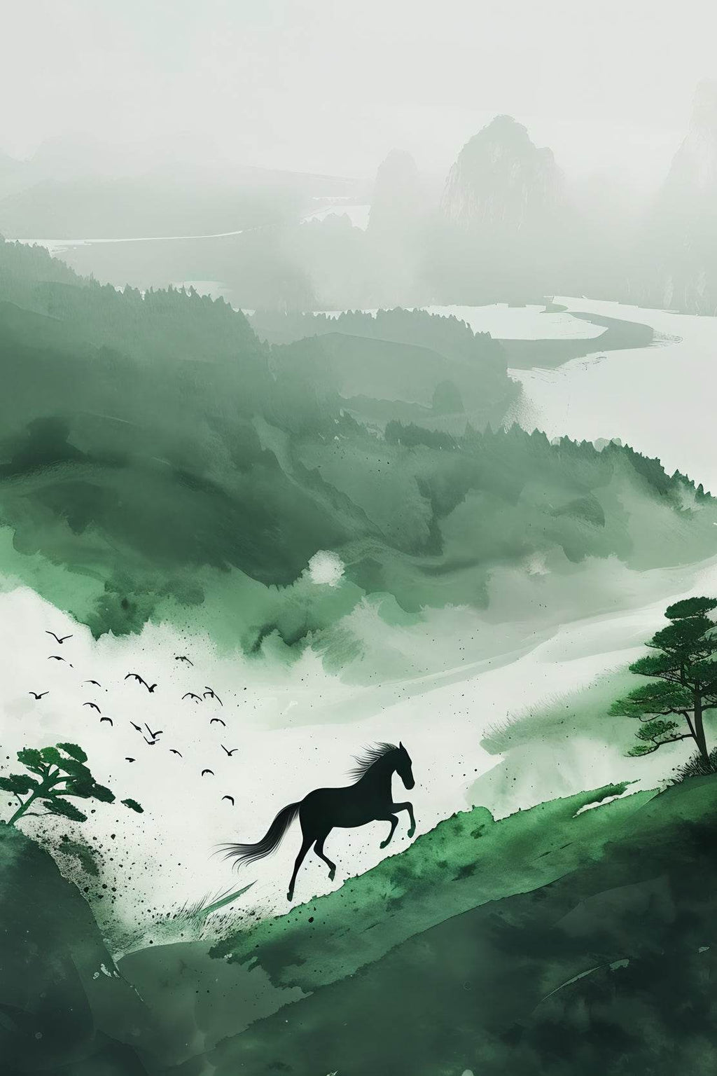 Painting Black Horse In The Forest Wall Art - beink online art store