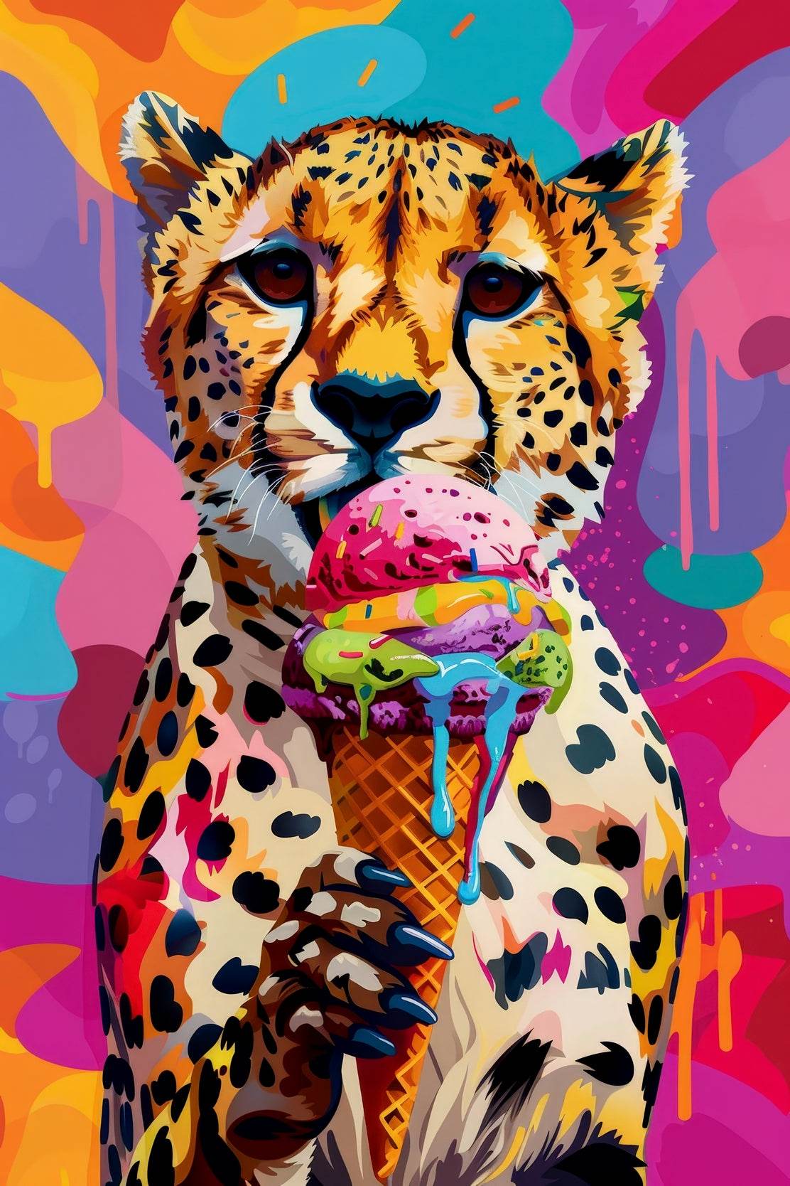 Cheetah's Colorful Background Having Ice cream Wall Art - beink online art store