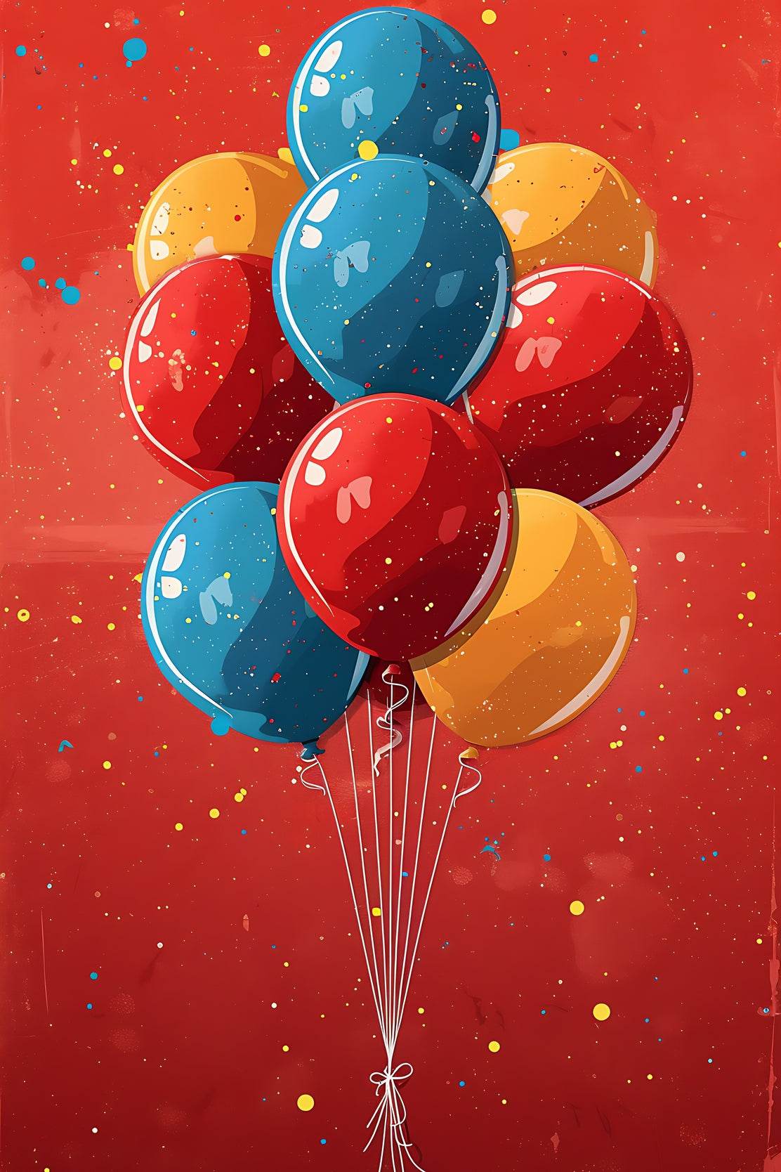 Illustration of Colorful Balloons with Red Background - beink online art store