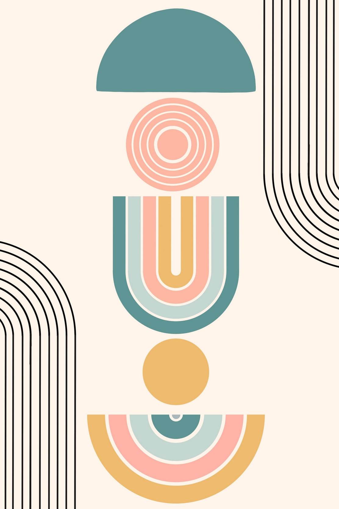 Harmonious Arrangement of Circles and Curves ArtWork - beink online art store