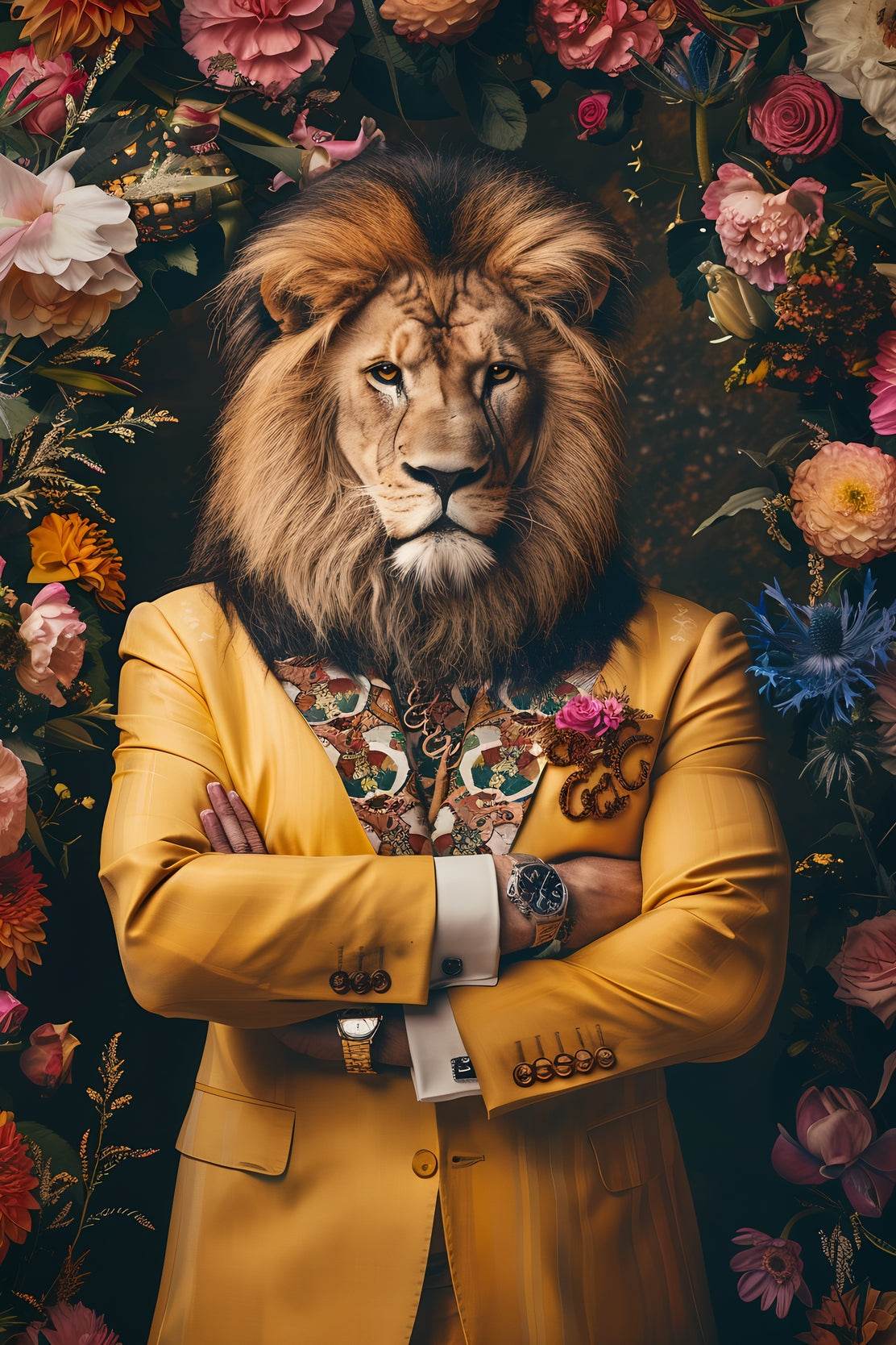 Standing Lion Wearing Formal Yellow Coat - beink online art store