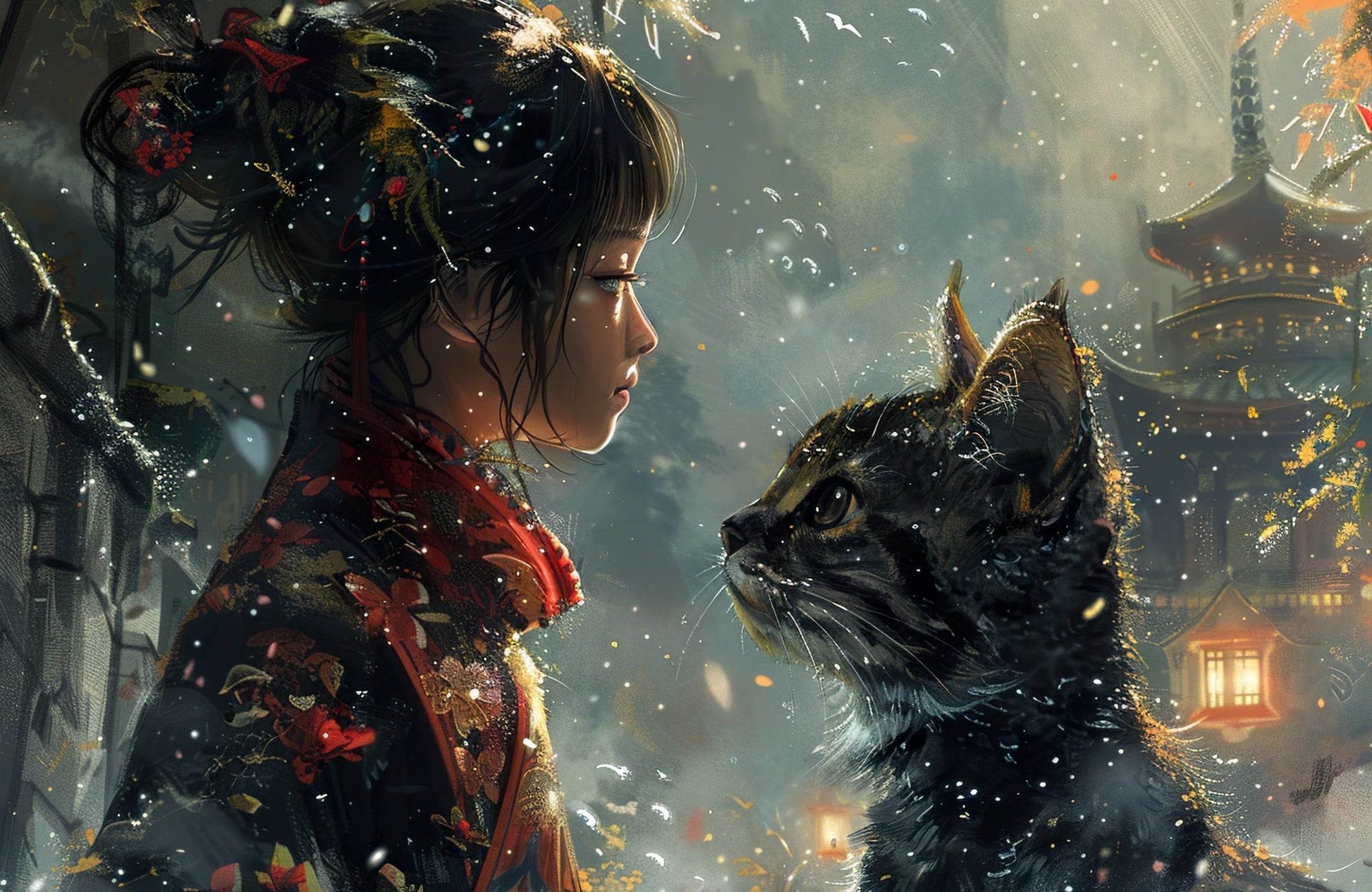 Painting of Girl and Cat Digital Art - beink online art store