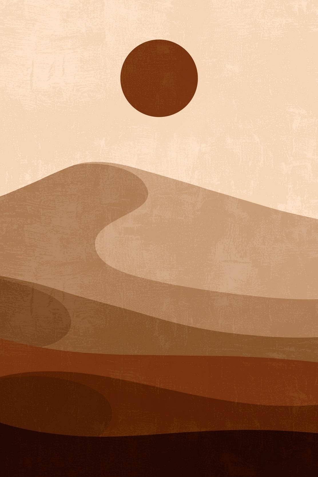 Desert Landscape with Sand Dunes and a Large Brown Sun ArtWork - beink online art store